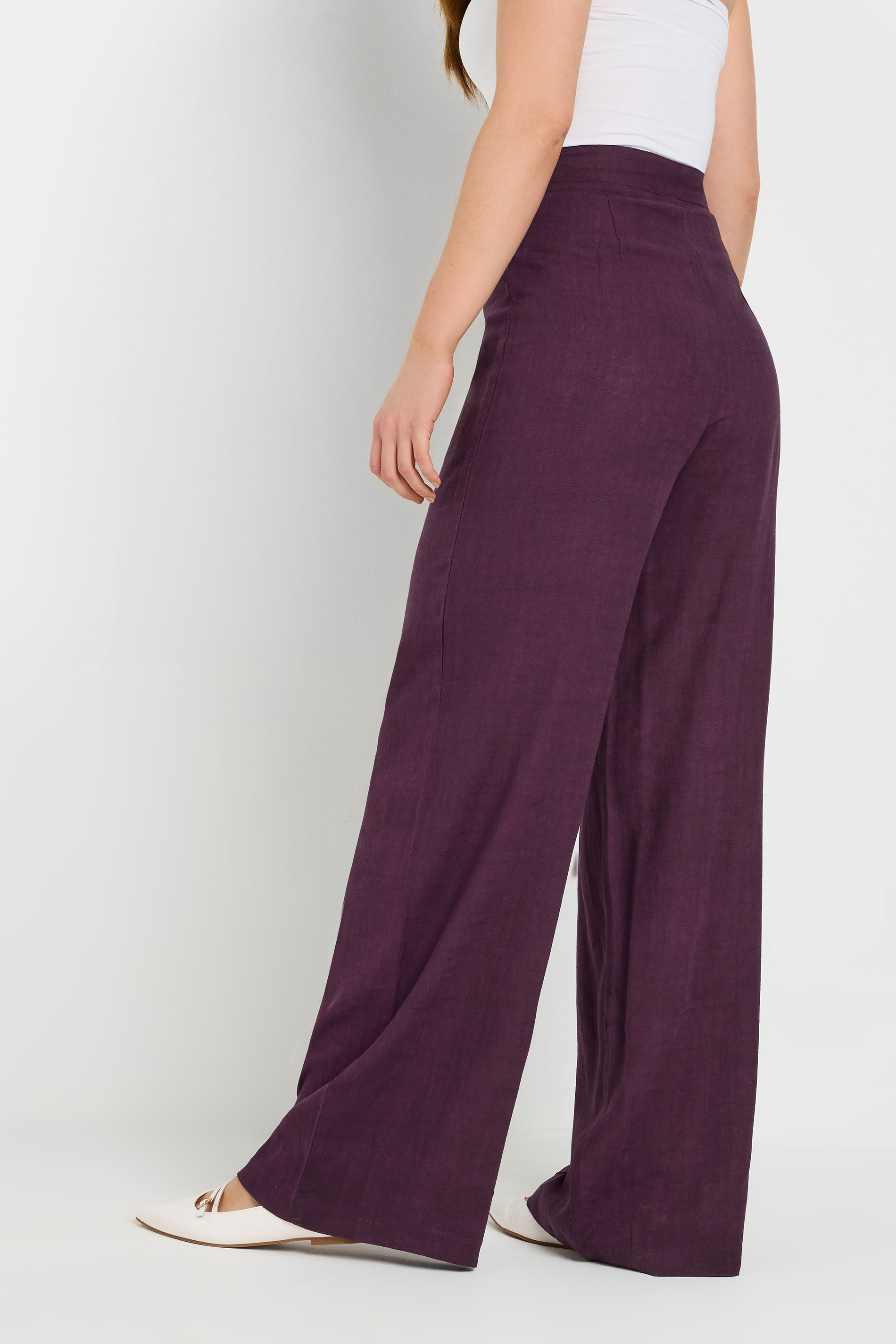 LTS Tall Purple Linen Pleated Wide Leg Trousers | Long Tall Sally 4