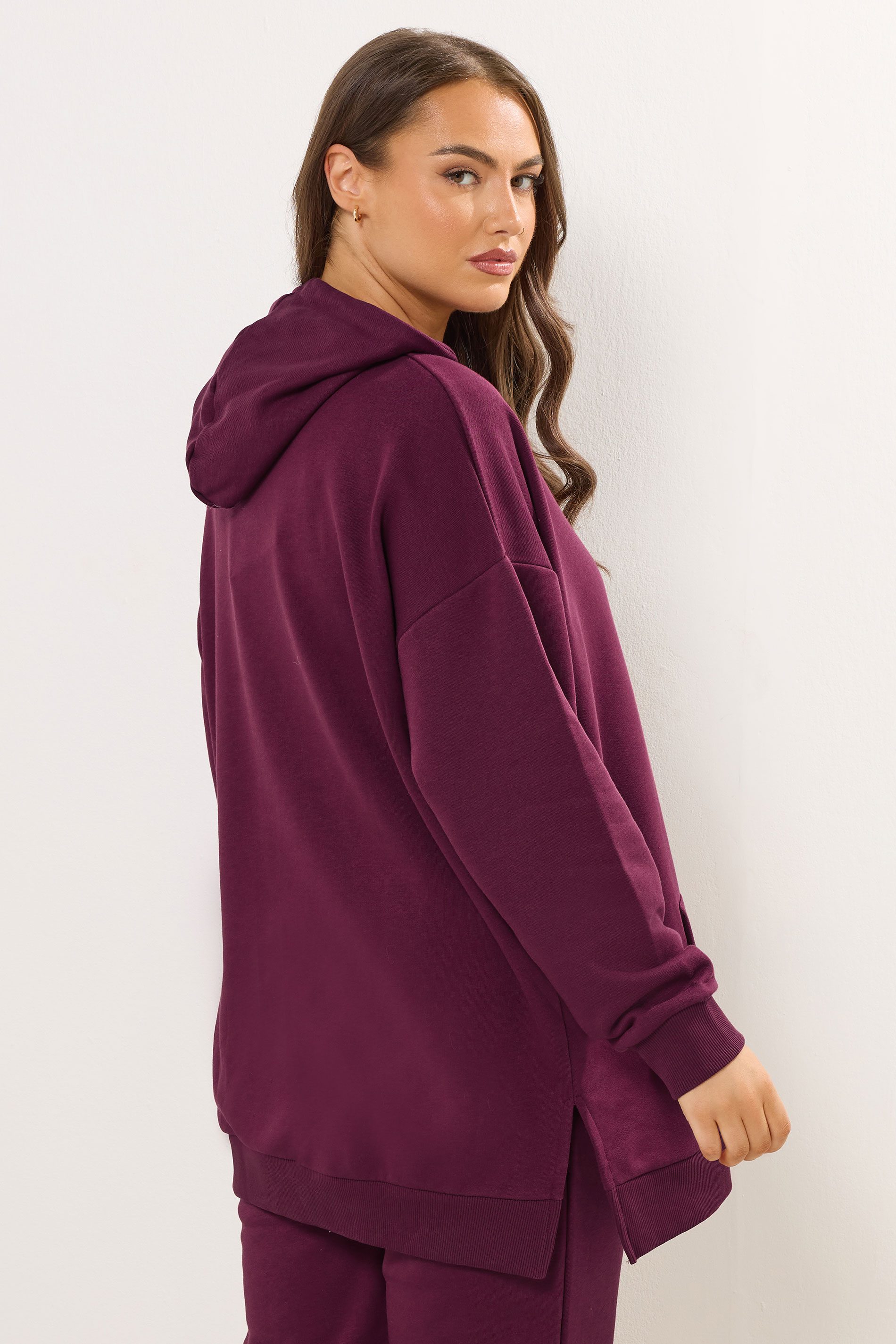 YOURS Plus Size Burgundy Red Pocket Front Hoodie | Yours Clothing 2