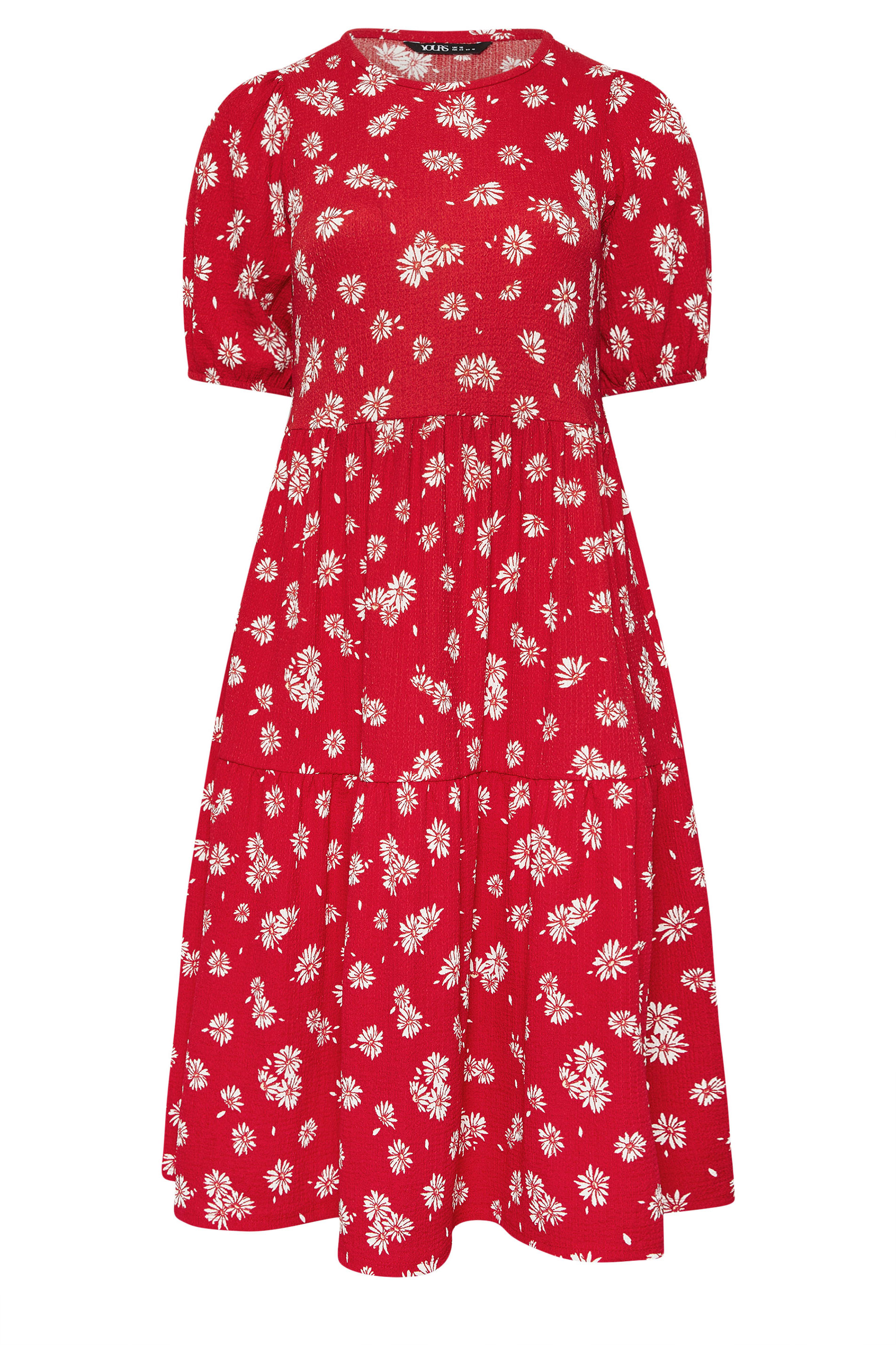 YOURS Plus Size Red Daisy Tiered Midi Dress | Yours Clothing 5