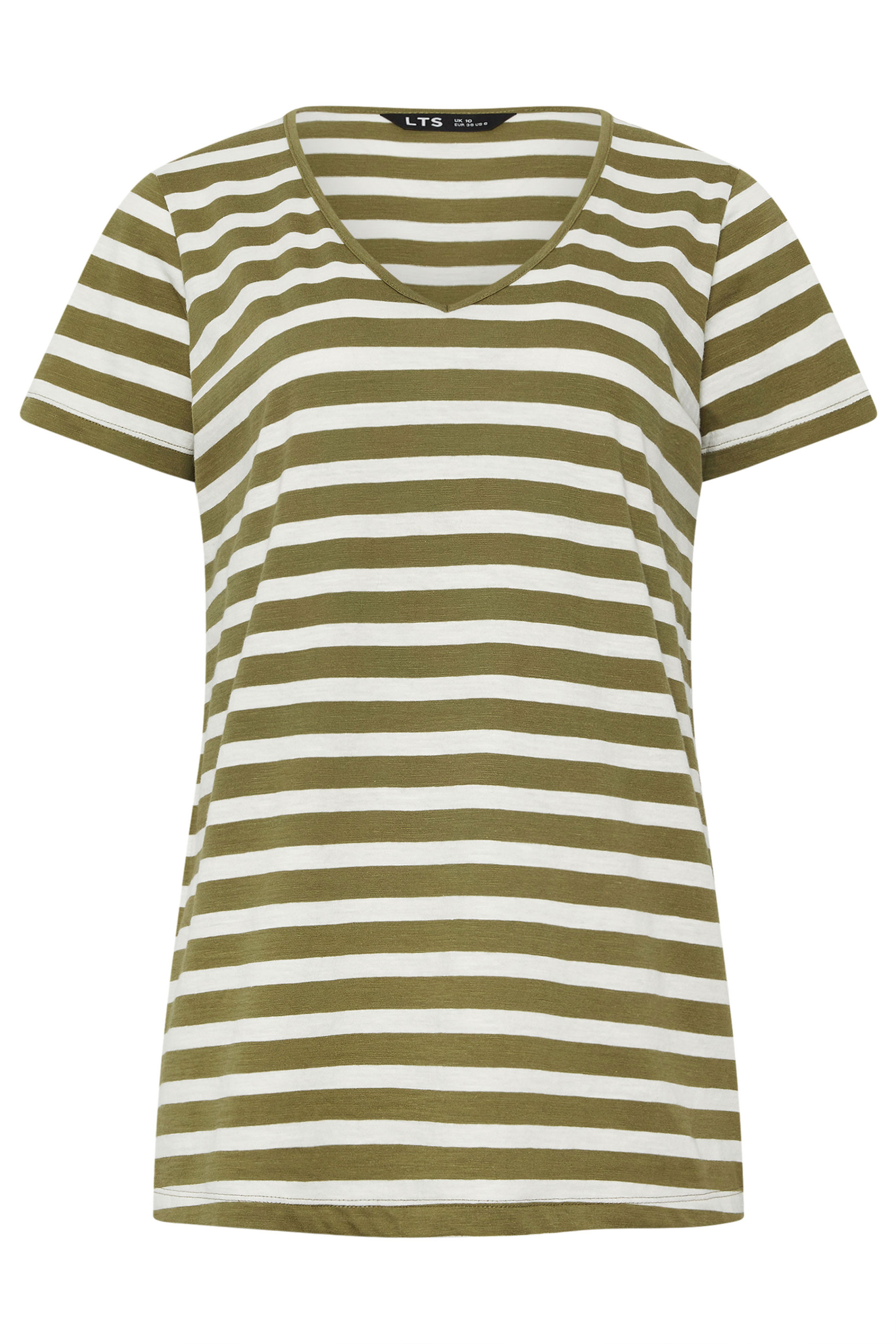 LTS Tall 2 PACK Coral Orange & Khaki Green Stripe Cotton T-Shirts | Long Tall Sally 8