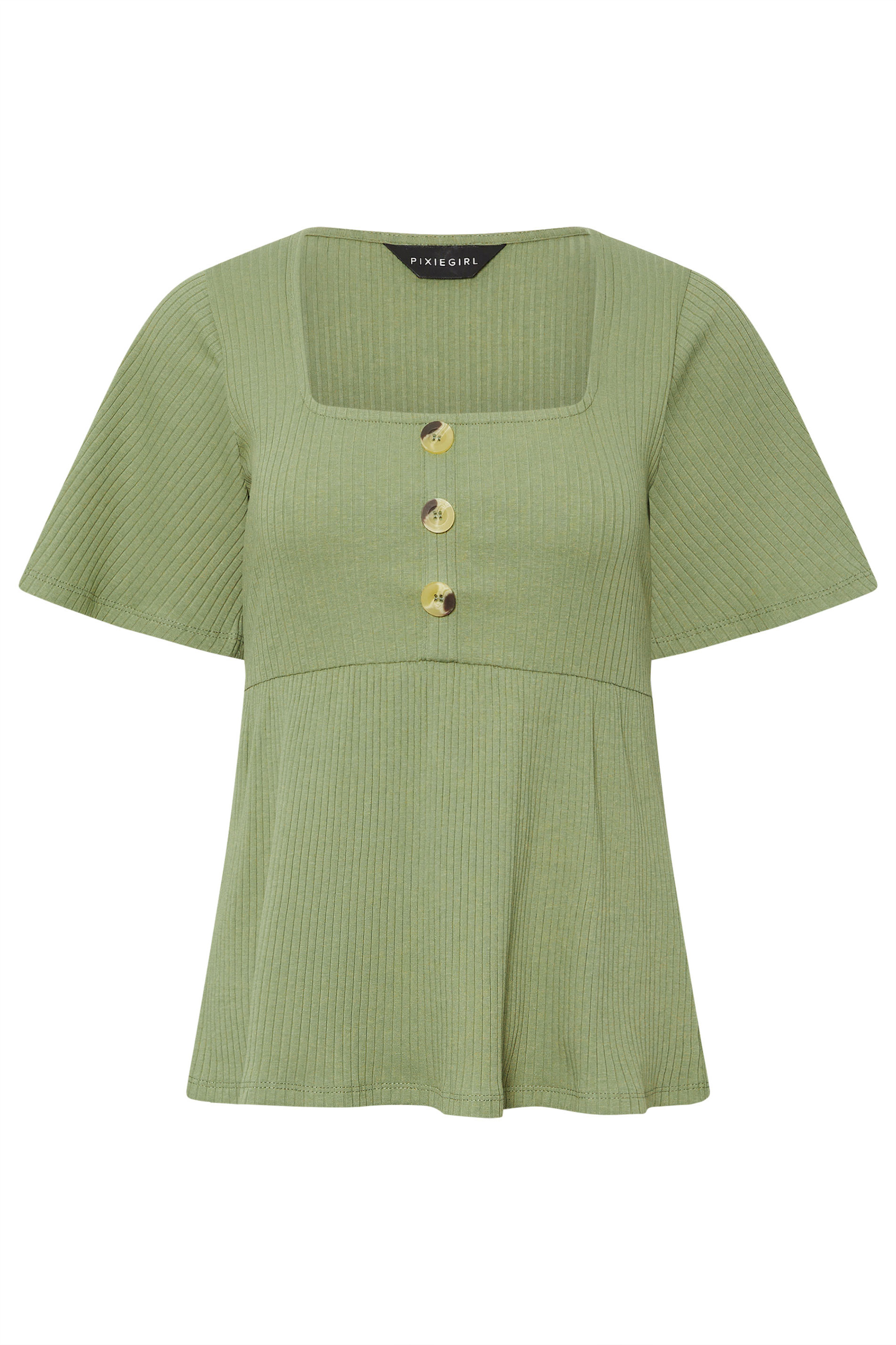PixieGirl Petite Women's Sage Green Ribbed Smock Top | PixieGirl 5
