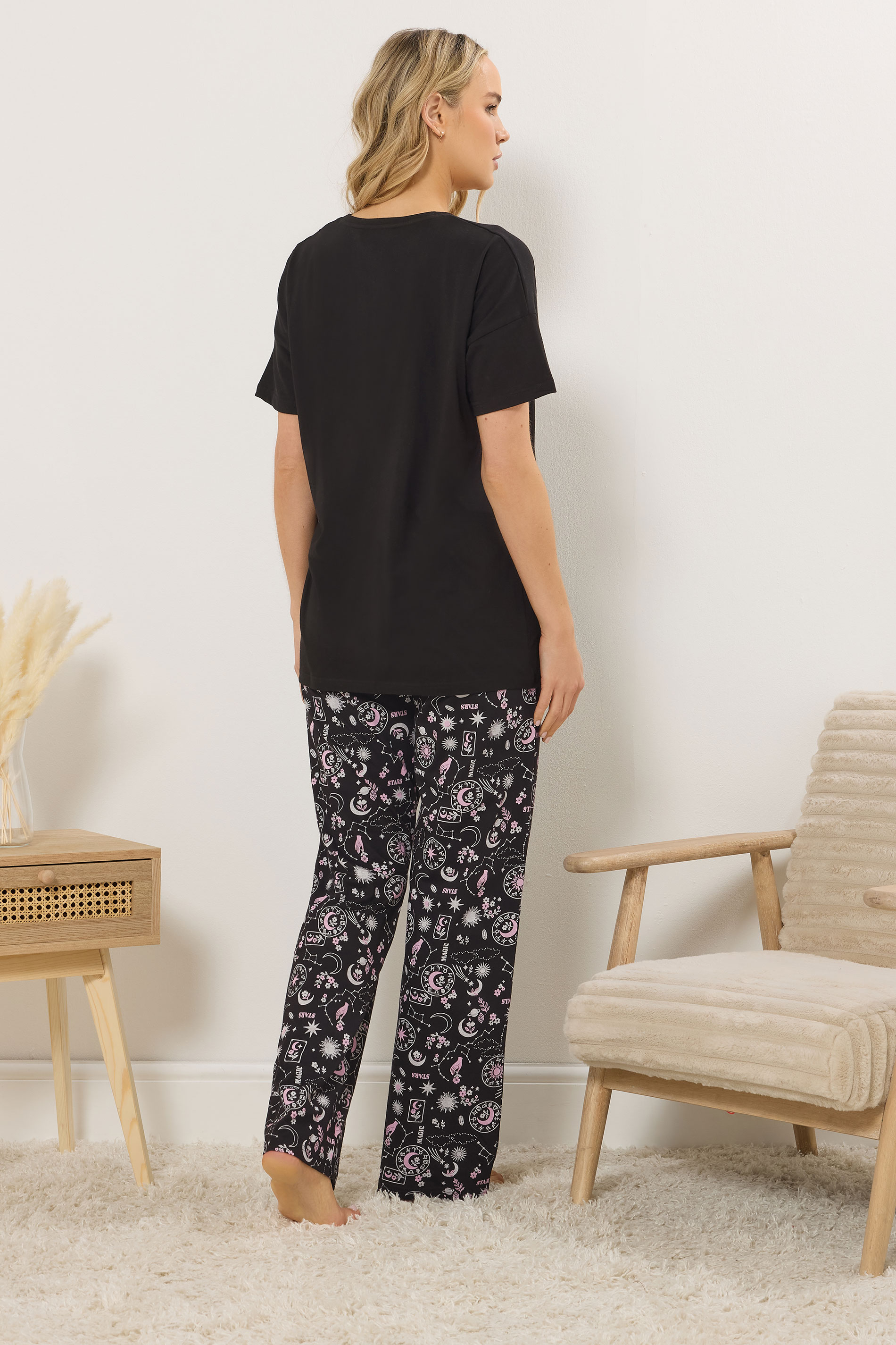 LTS Tall Women's Black Celestial Print Cotton Pyjama Set | Long Tall Sally 2