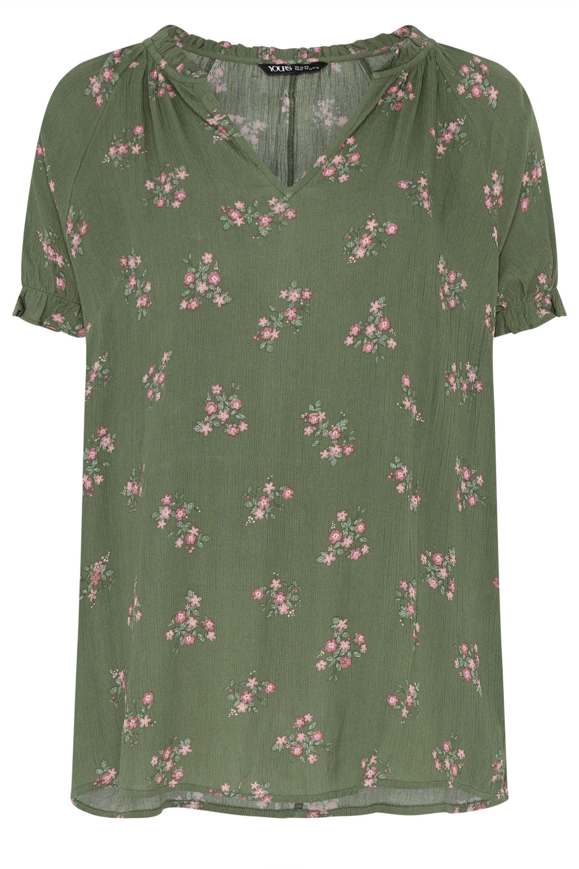 YOURS Plus Size Green Floral Notch Neck Blouse | Yours Clothing 5