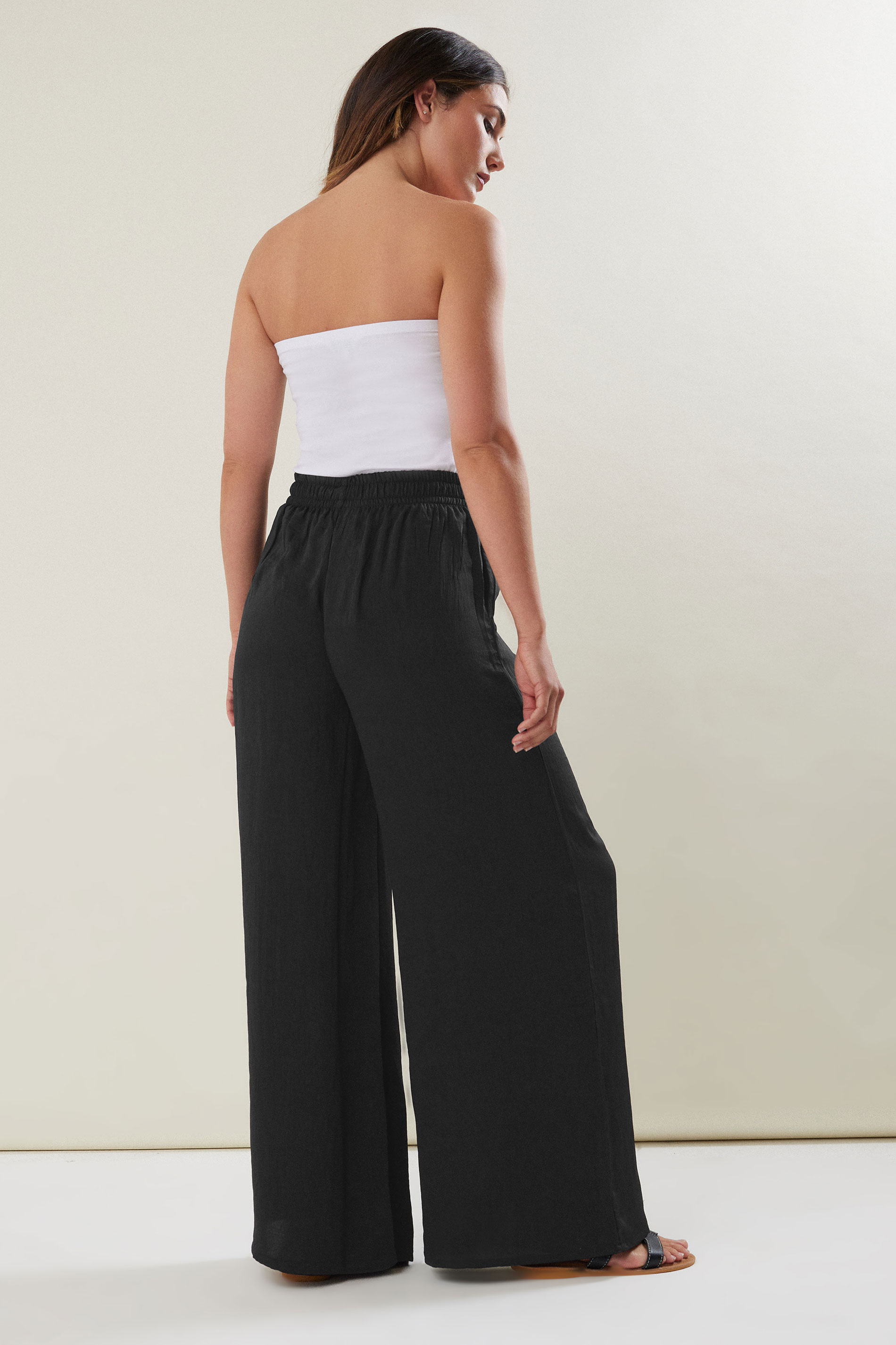 LTS Tall Black Matt Satin Wide Leg Trousers | Long Tall Sally 2