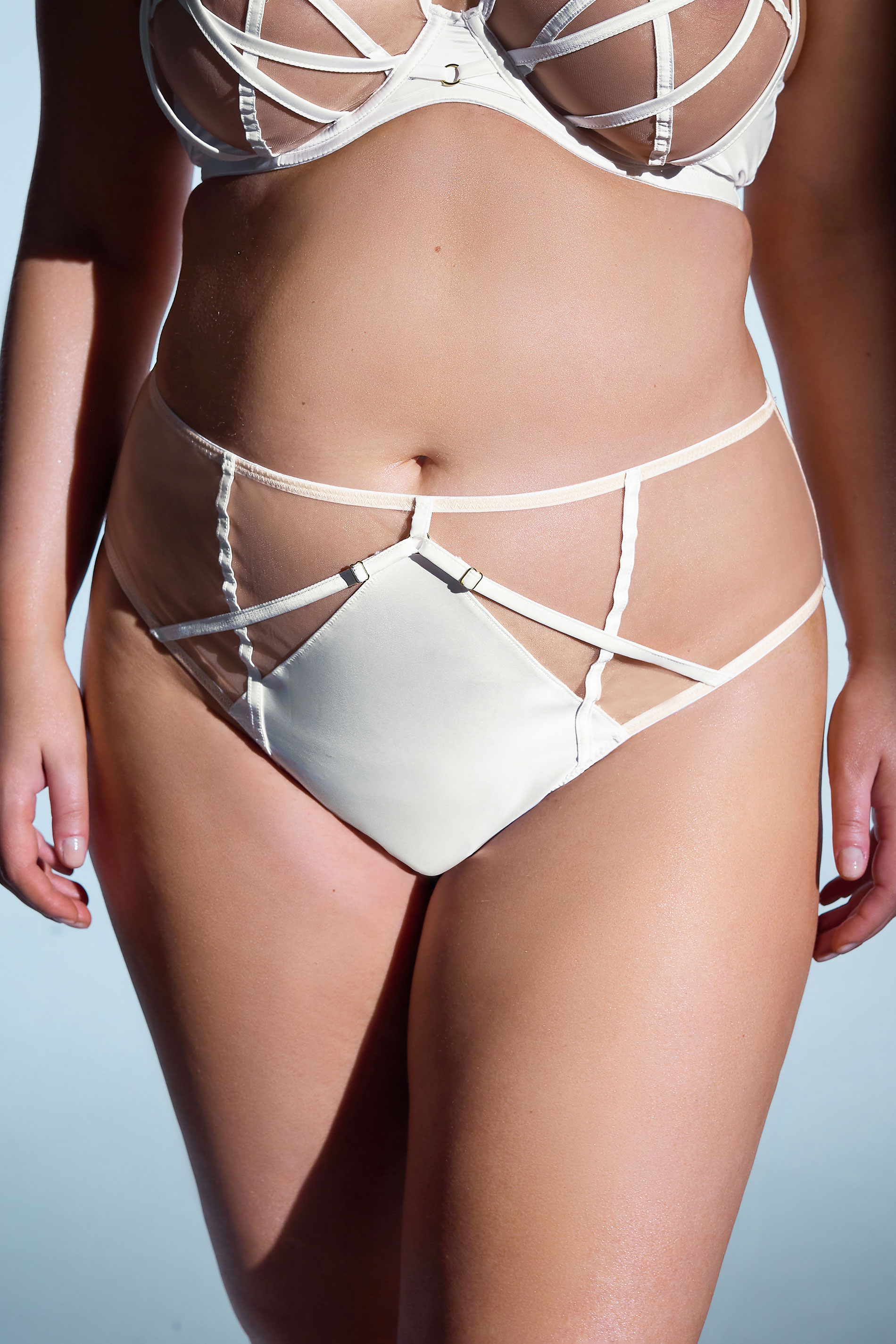 PLAYFUL PROMISES White Romana Illusion Strap High Waisted Mesh Briefs | Yours Clothing 3