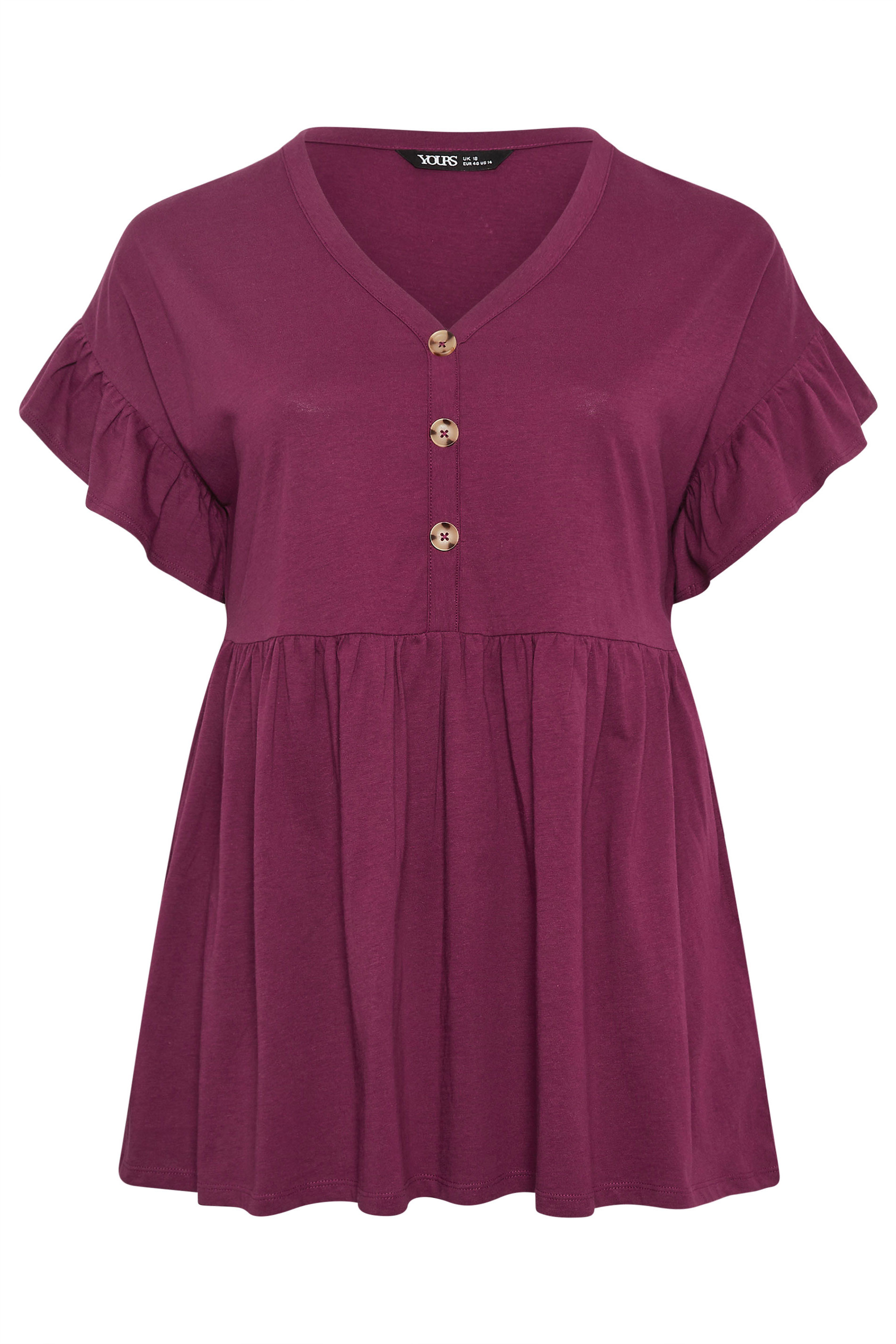 YOURS Plus Size Purple Peplum Button Top | Yours Clothing 5
