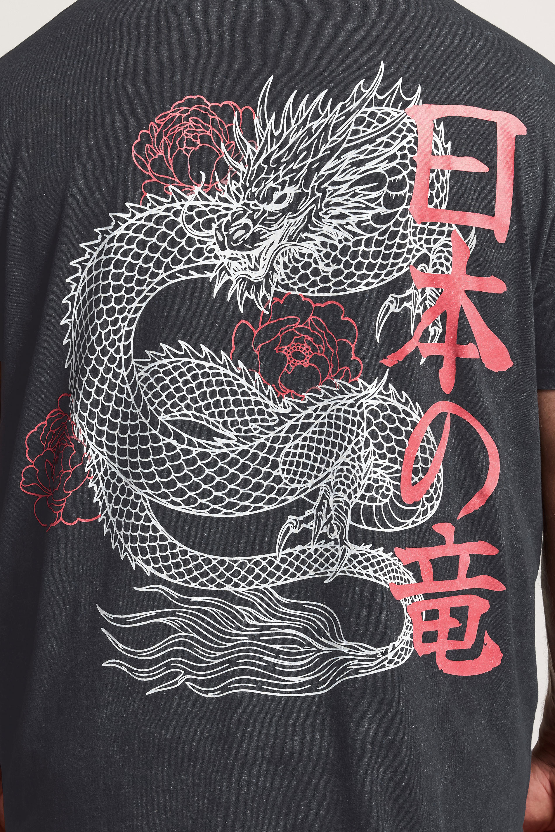 BadRhino Big & Tall Black Dragon Graphic Acid Wash T-Shirt | BadRhino 4