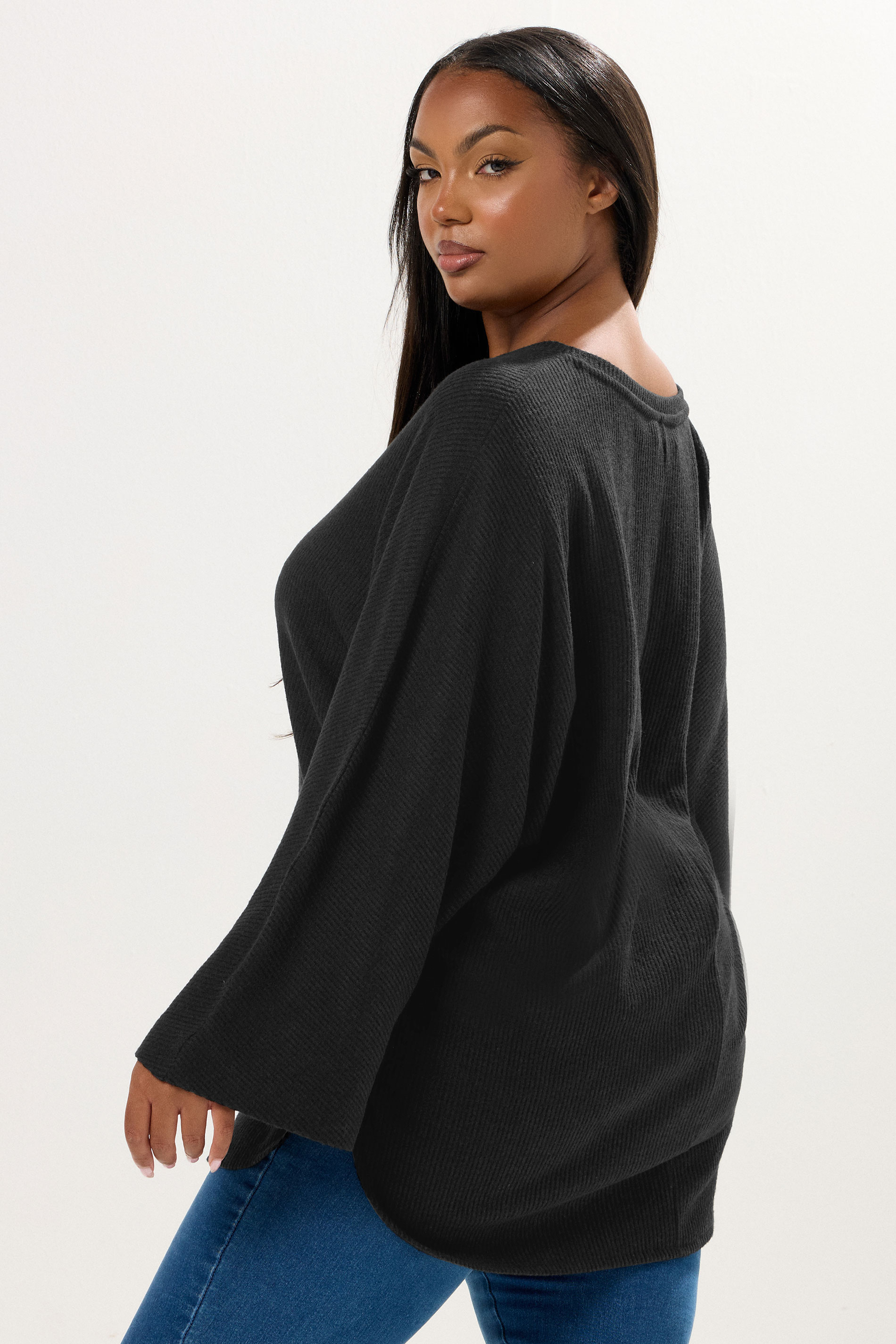 YOURS Plus Size Black Soft Touch Ribbed Jumper | Yours Clothing 2