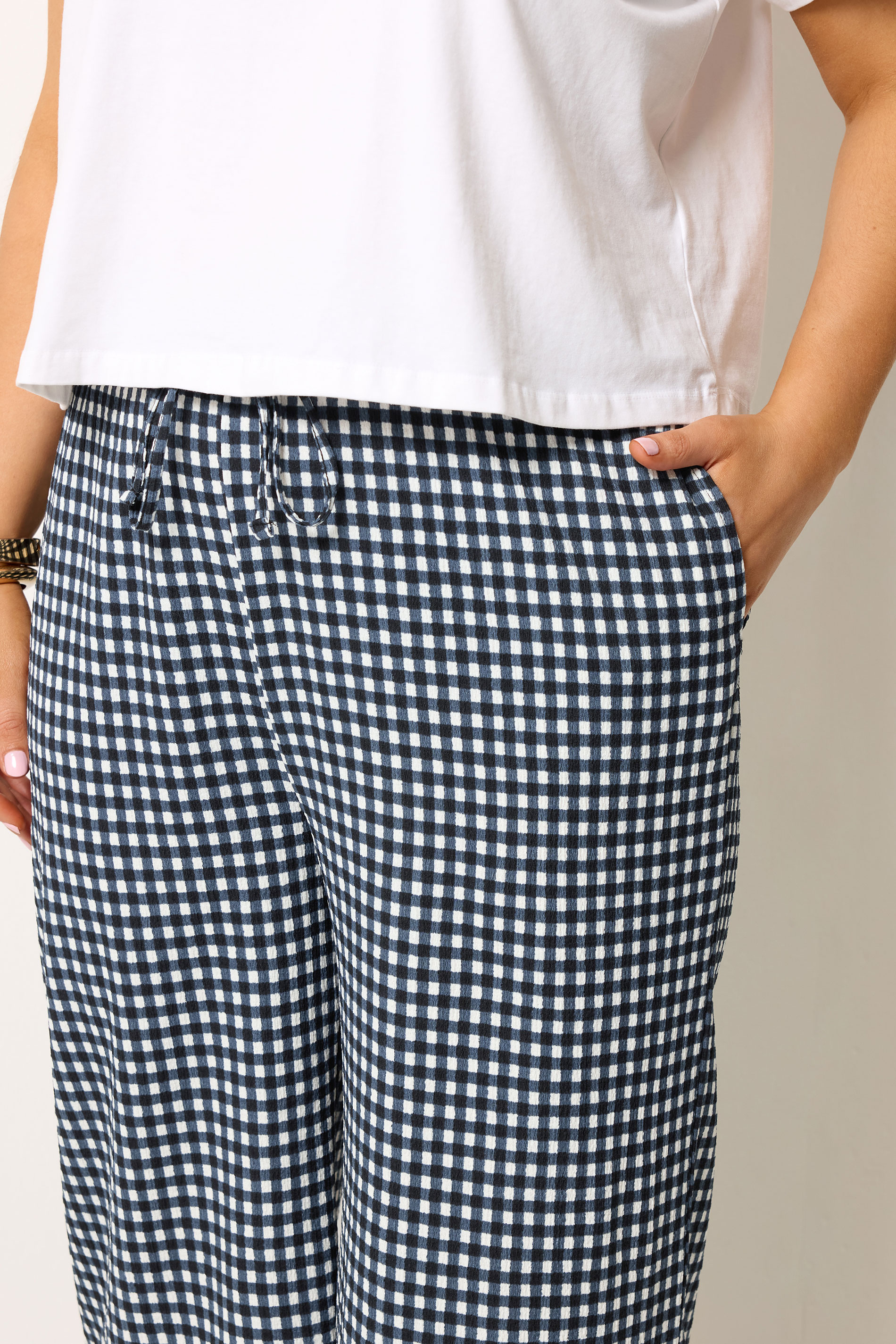 YOURS Plus Size Navy Blue Gingham Culottes | Yours Clothing 4