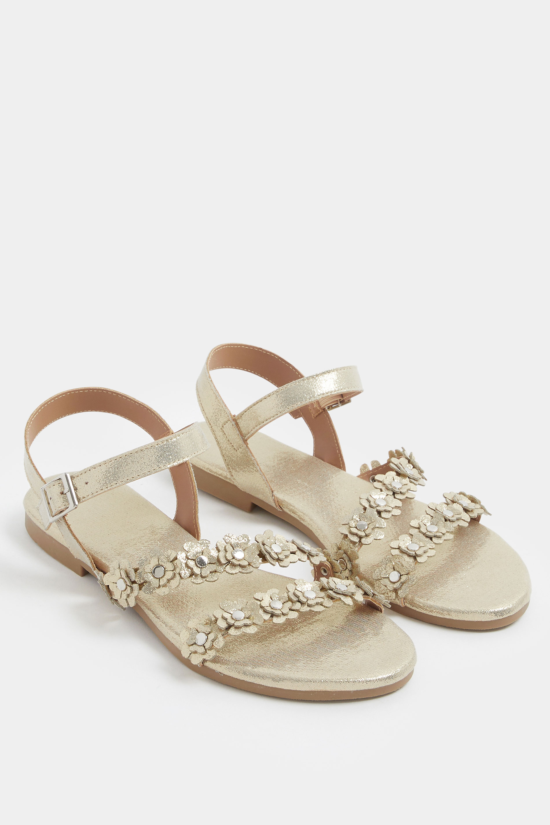 Gold Ditsy Floral Sandals In Wide E Fit | Yours Clothing 1