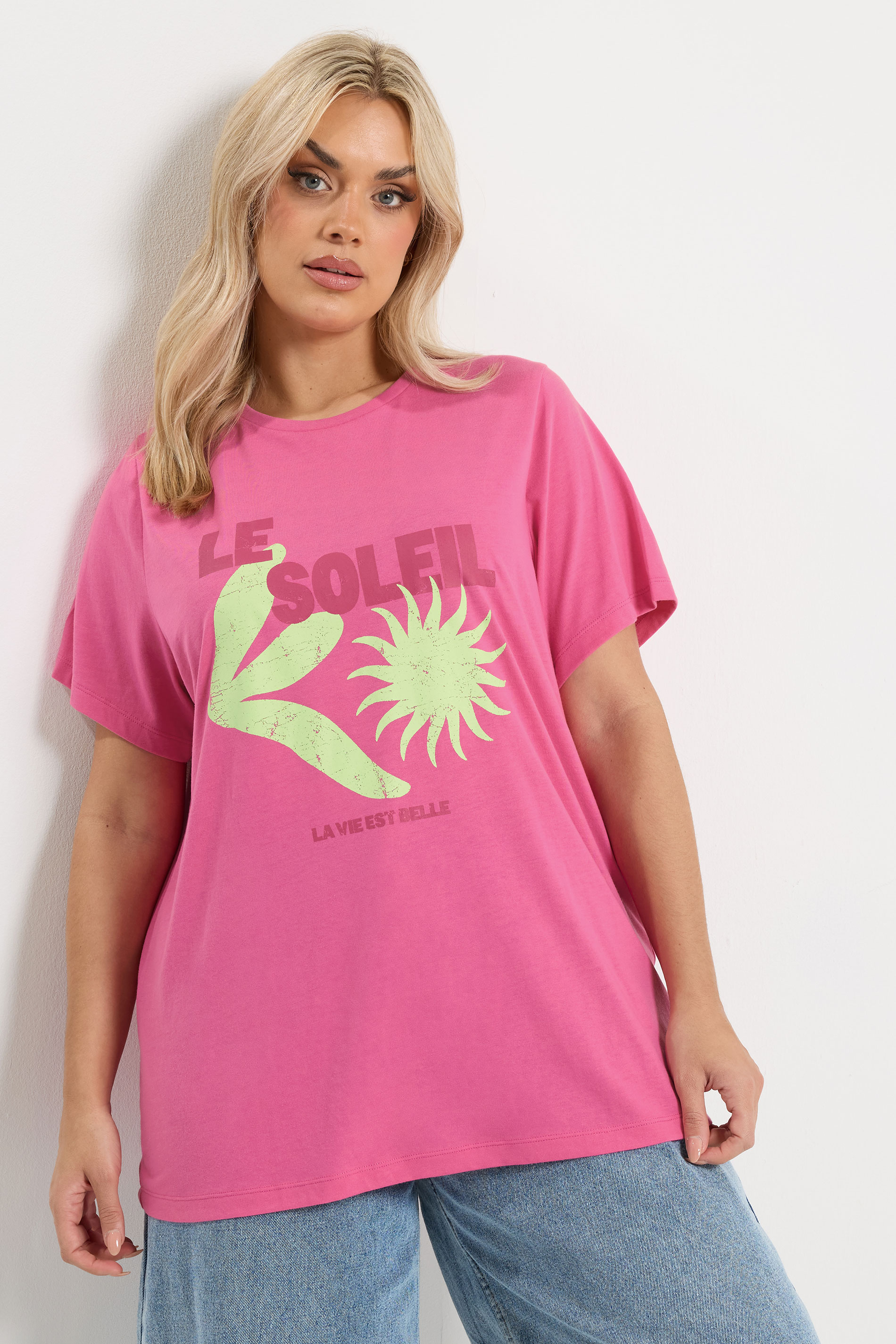 YOURS Plus Size Pink 'Le Soleil' Graphic Print T-Shirt | Yours Clothing  3