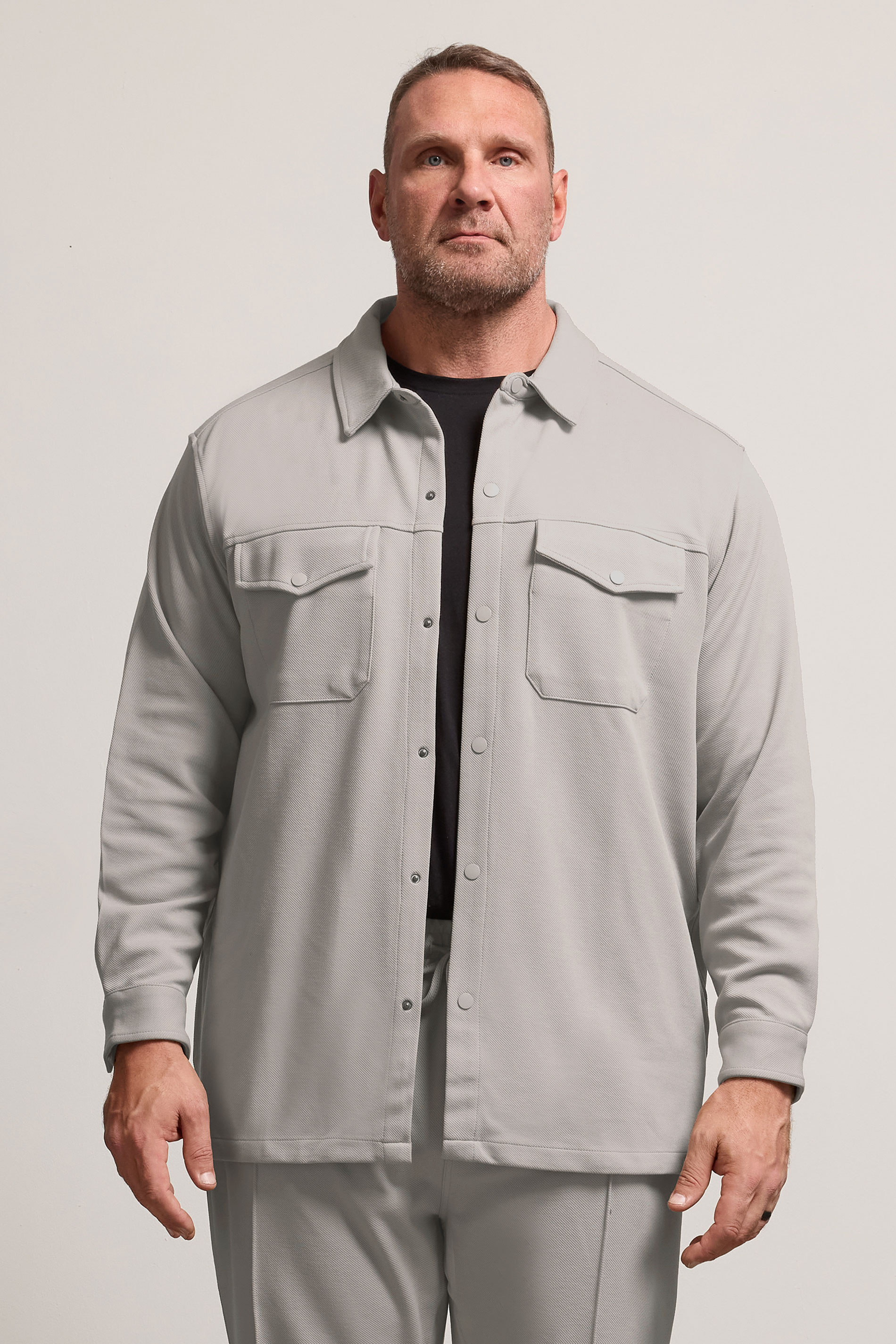 BadRhino Big & Tall Stone Grey Textured Jersey Shacket | BadRhino 3