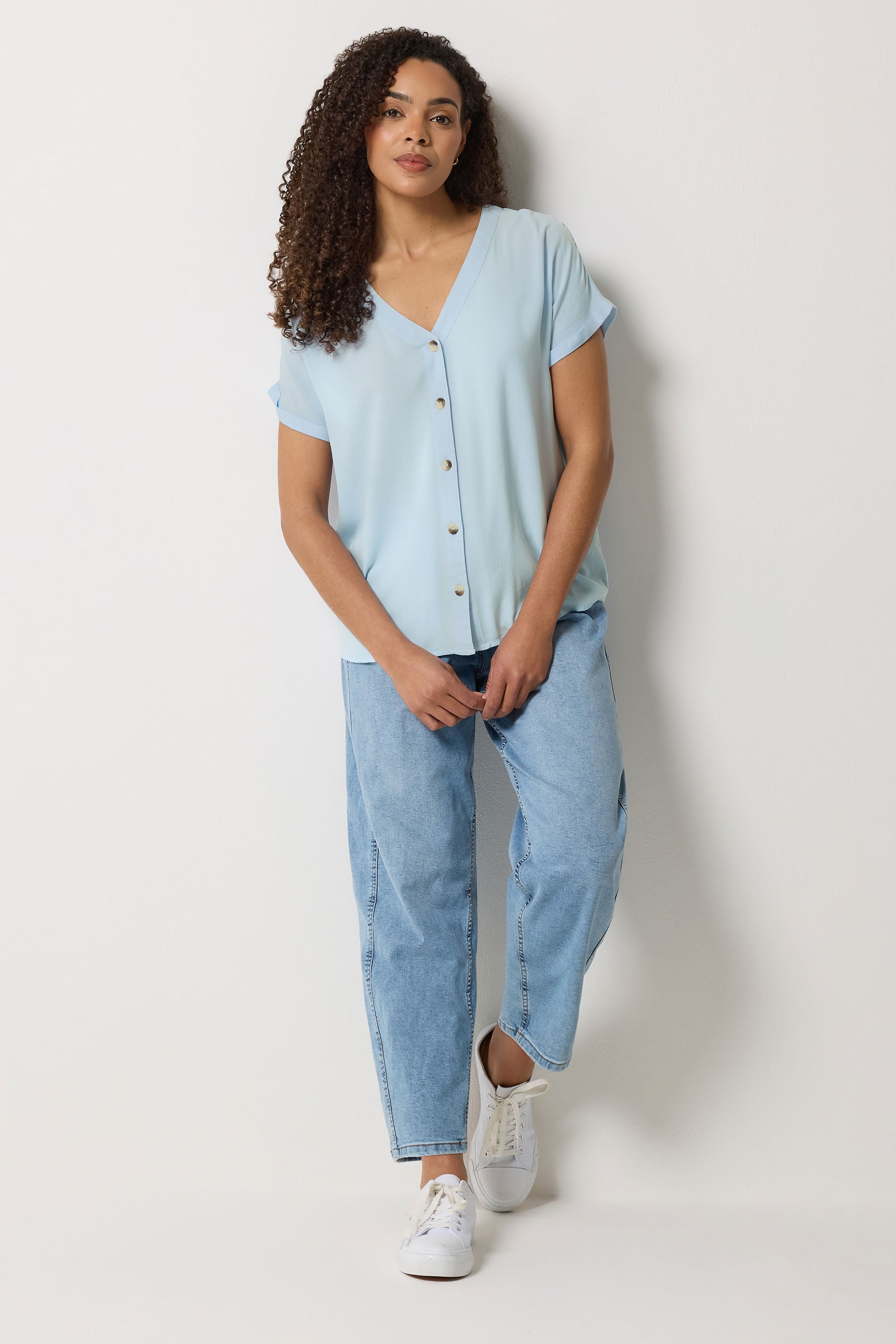 M&Co Blue Button Front Blouse | M&Co 2