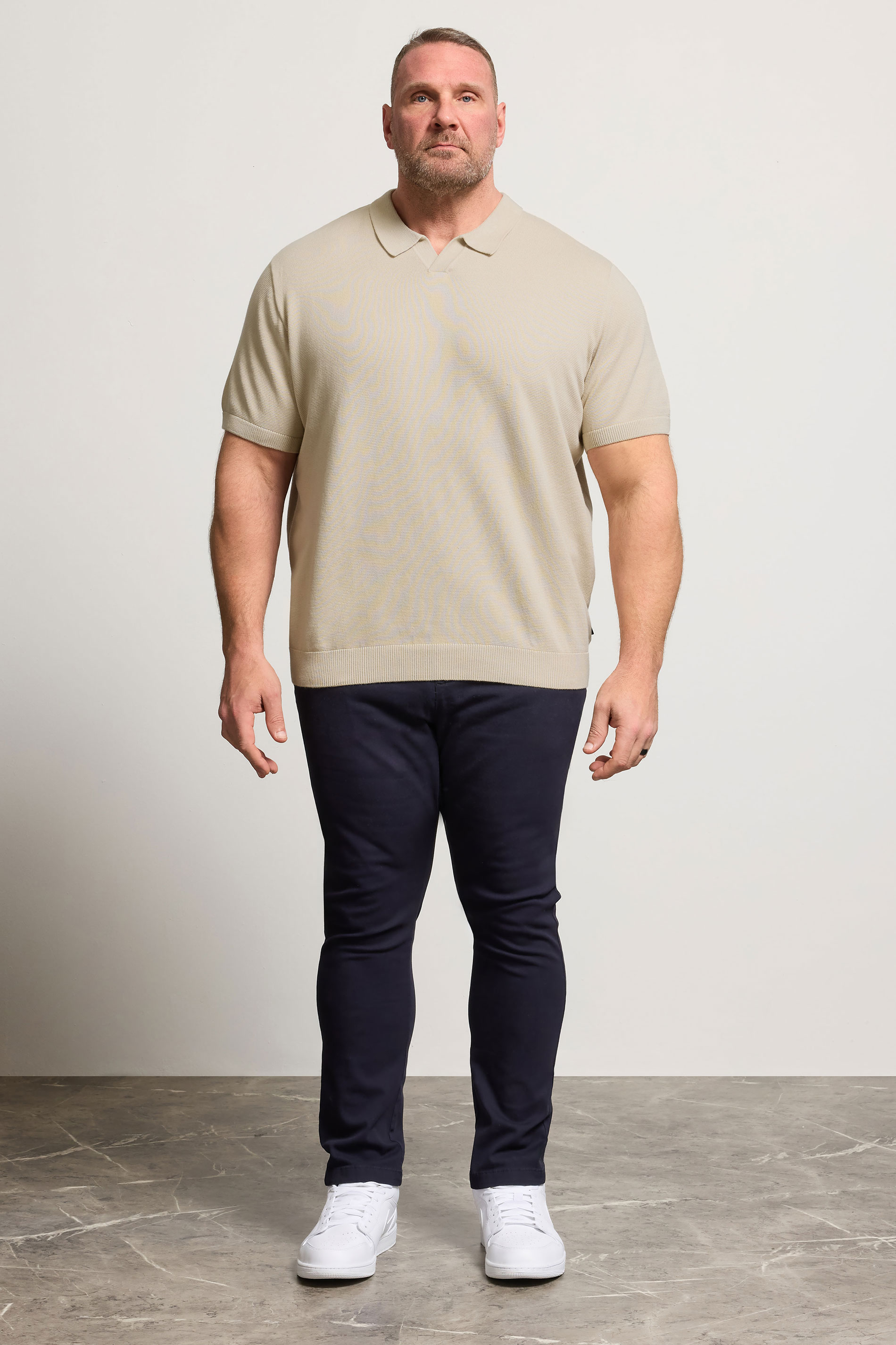 JACK & JONES Big & Tall Stone Brown Knitted Polo | BadRhino 1