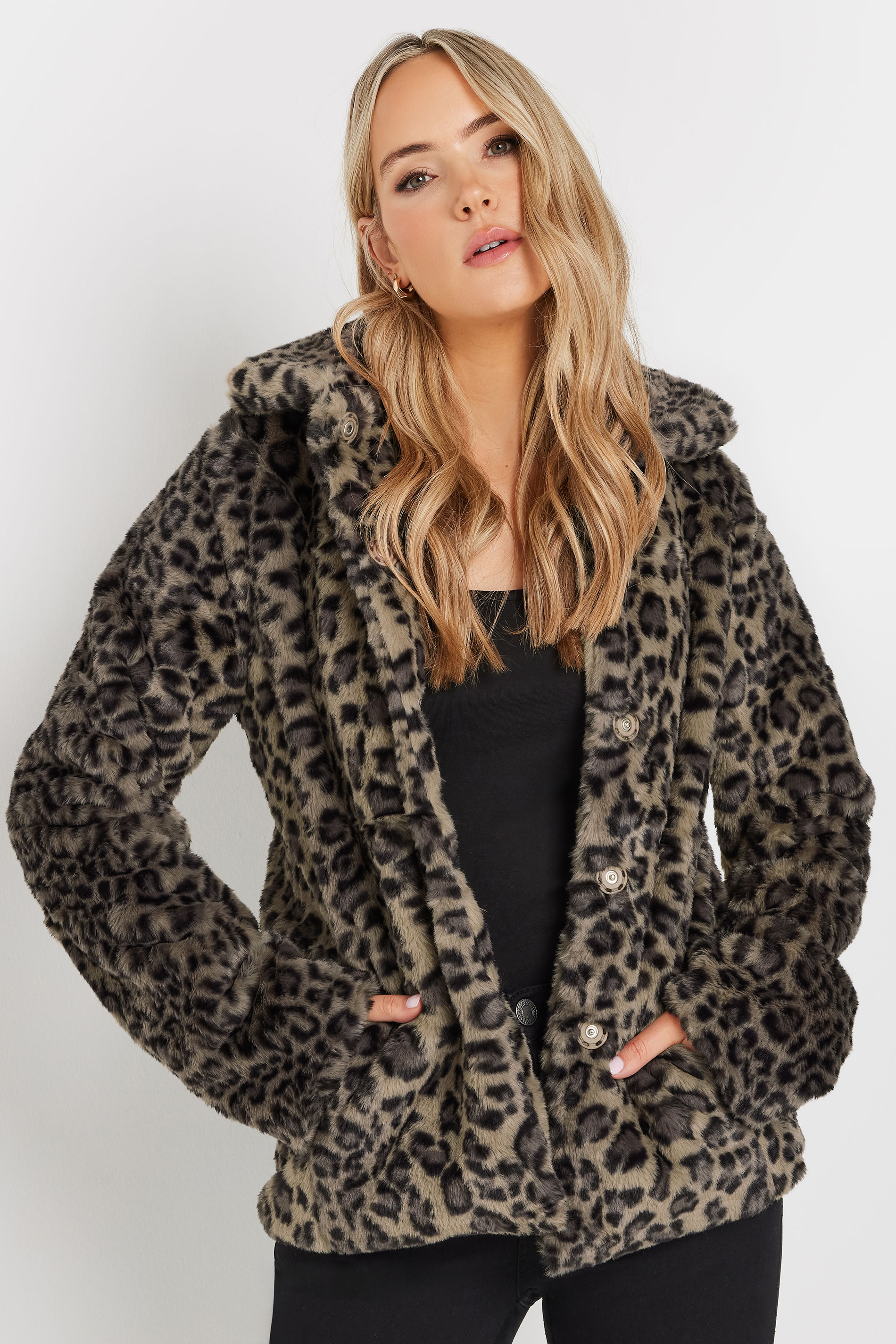 LTS Tall Brown Leopard Print Faux Fur Coat | Long Tall Sally 3