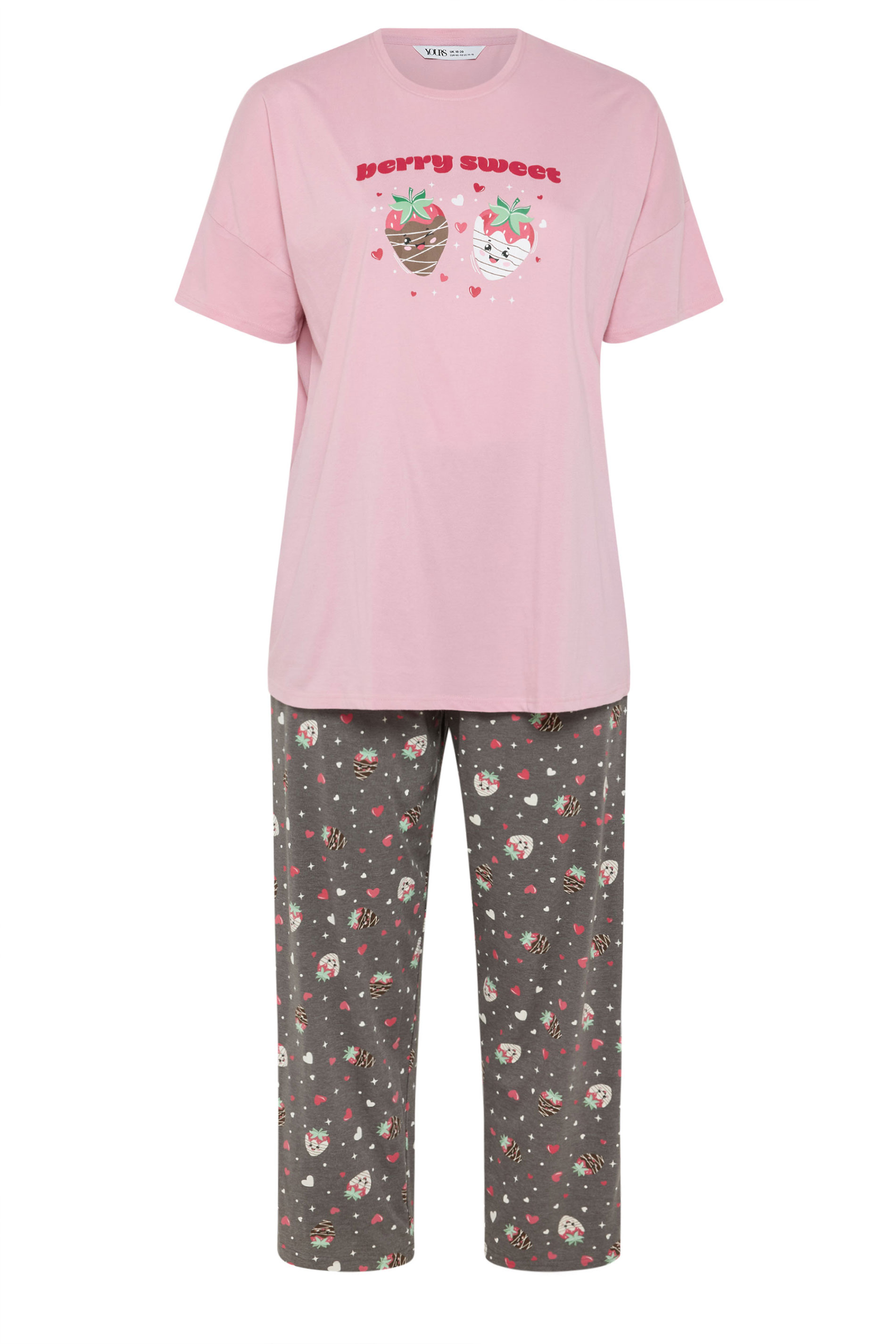 YOURS Plus Size Pink 'Berry Sweet' Wide Leg Pyjama Set | Yours Clothing 5