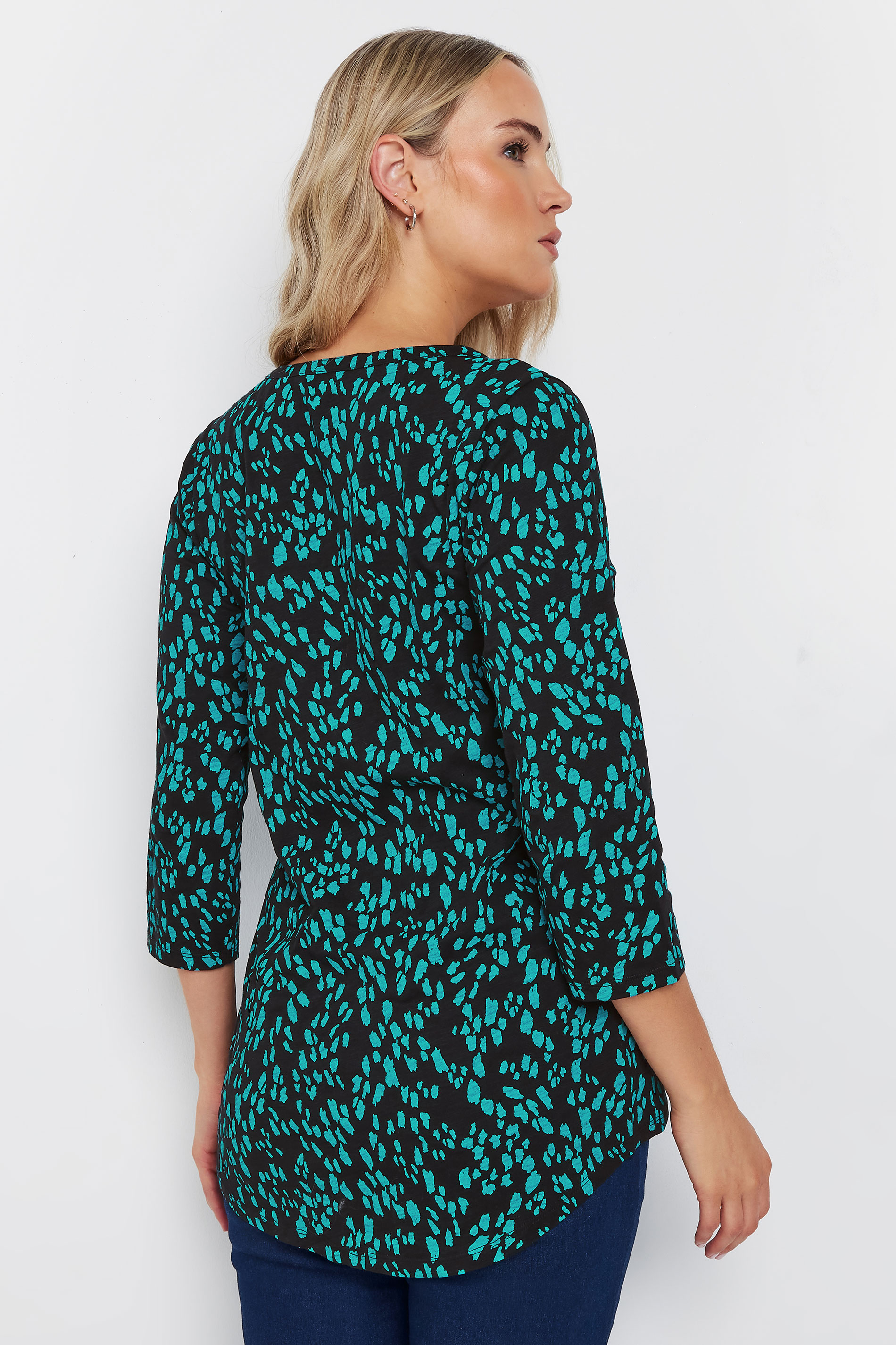LTS Tall Green Abstract Cotton Henley Top | Long Tall Sally 2