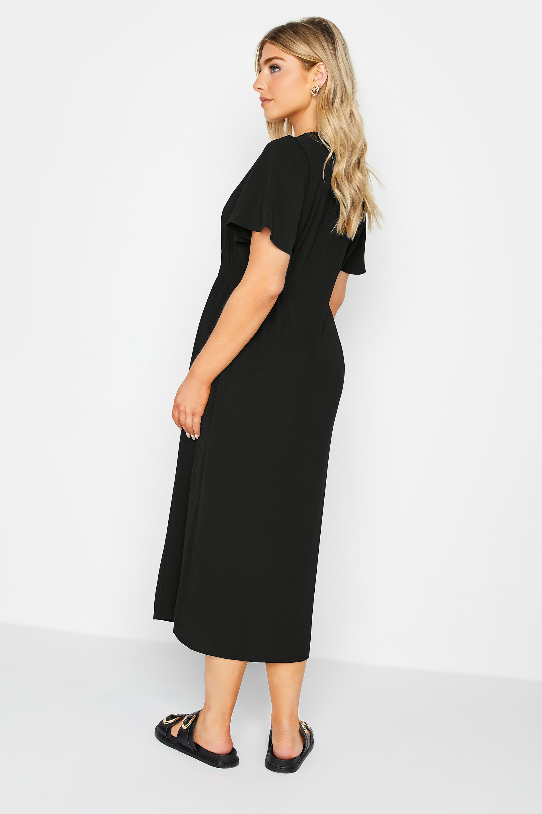 M&Co Black Shirred Waist Button Through Midi Dress | M&Co 3