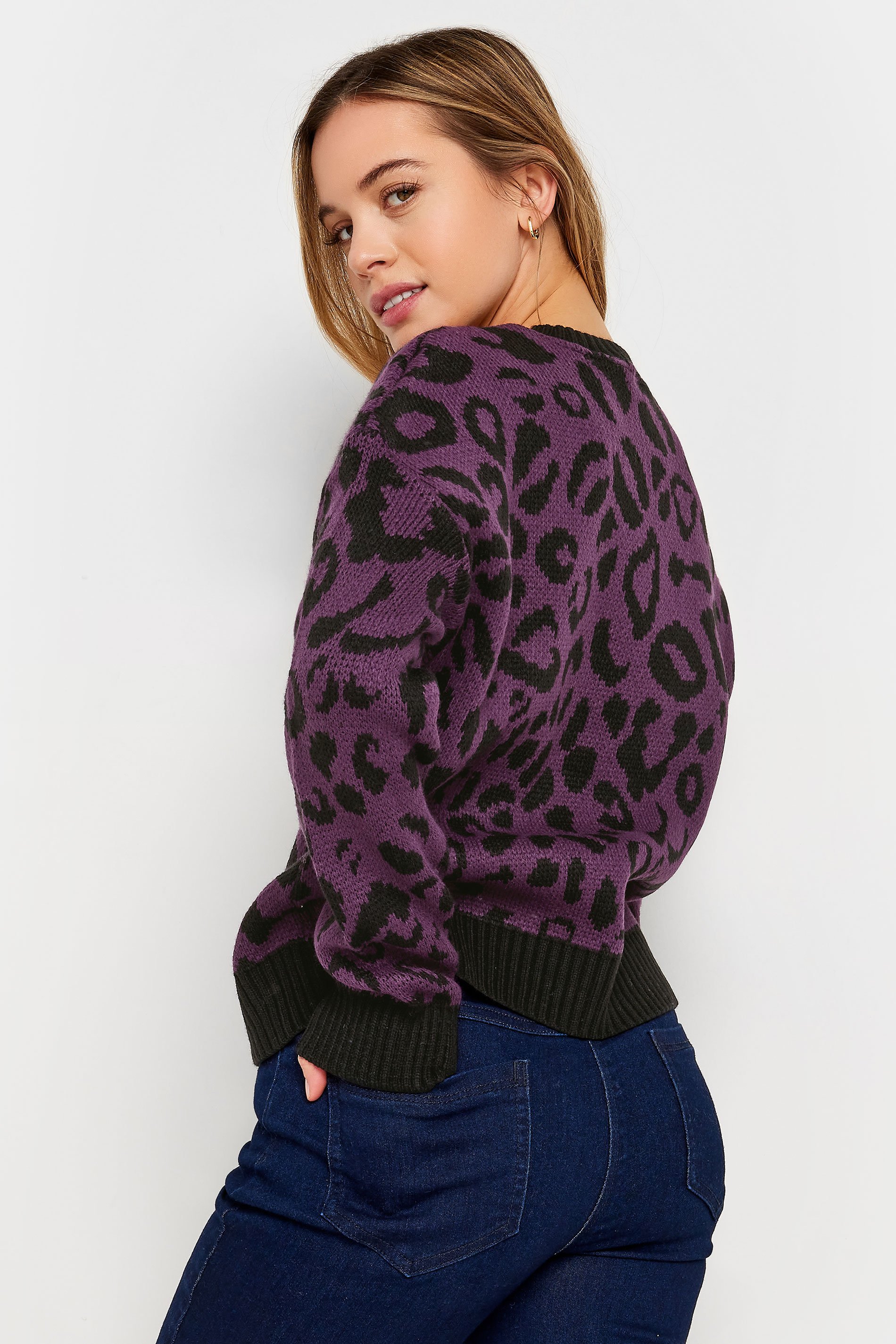 M&Co Petite Purple Leopard Print Jumper | M&Co 3