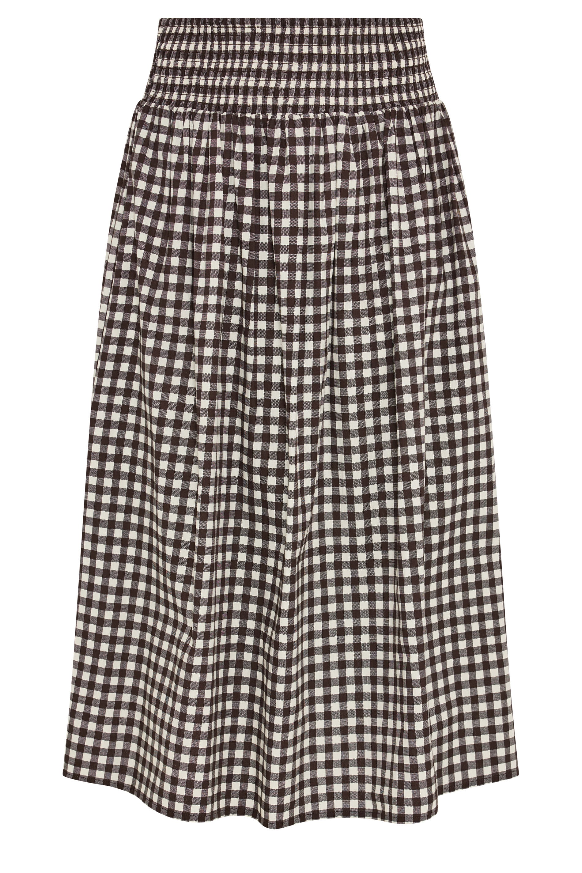 YOURS Plus Size Chocolate Brown Gingham Maxi Skirt | Yours Clothing 5