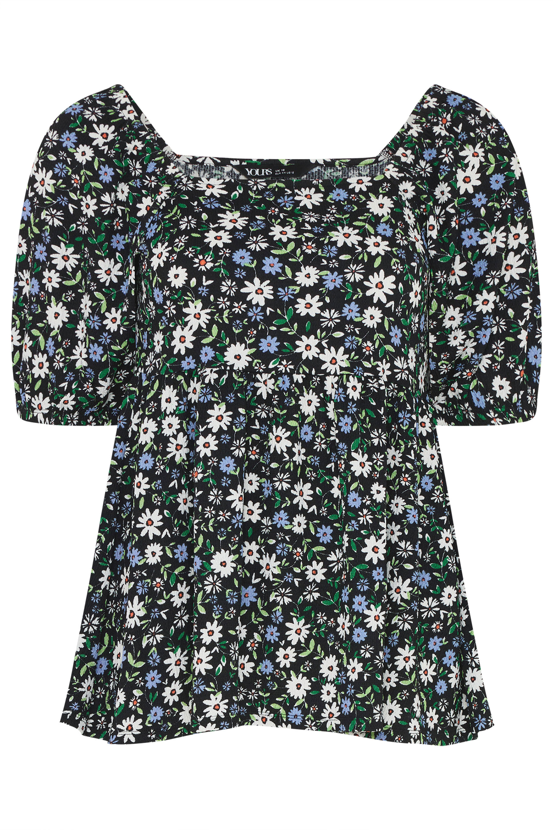YOURS Plus Size Black Ditsy Floral Peplum Top | Yours Clothing 5