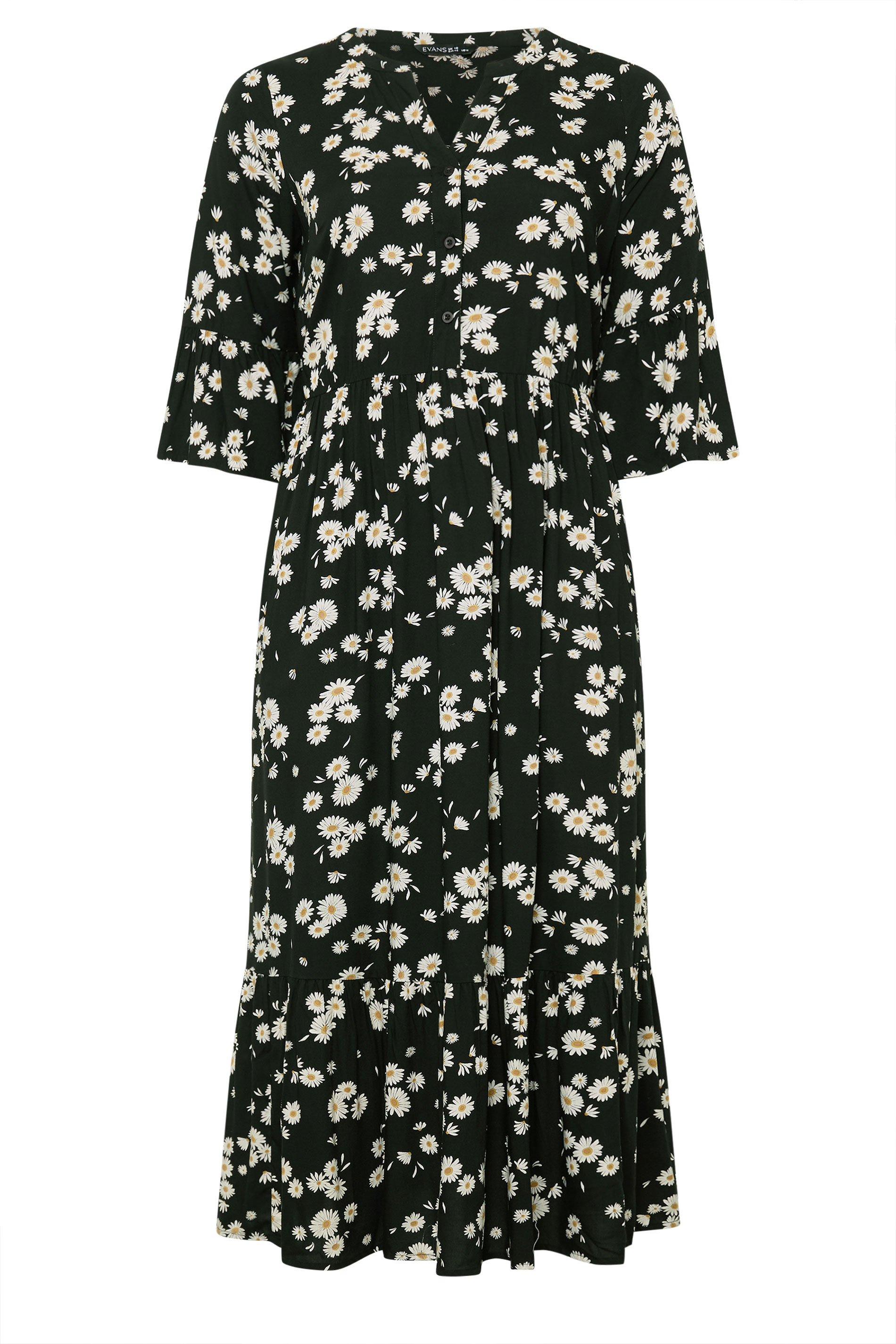 EVANS Plus Size Black Daisy Print Tiered Dress | Evans 5