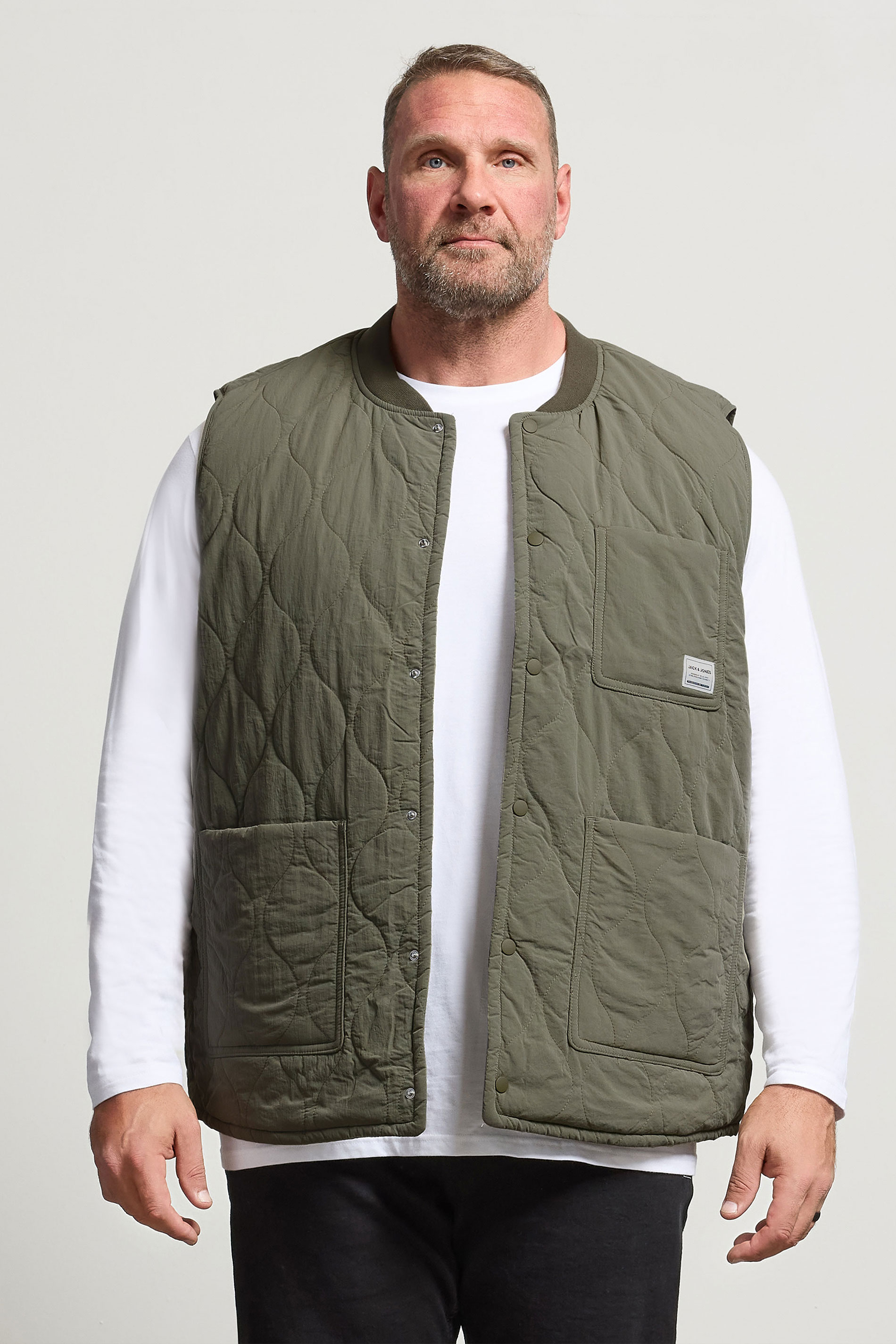 JACK & JONES Big & Tall Olive Green Liner Vest | BadRhino 3