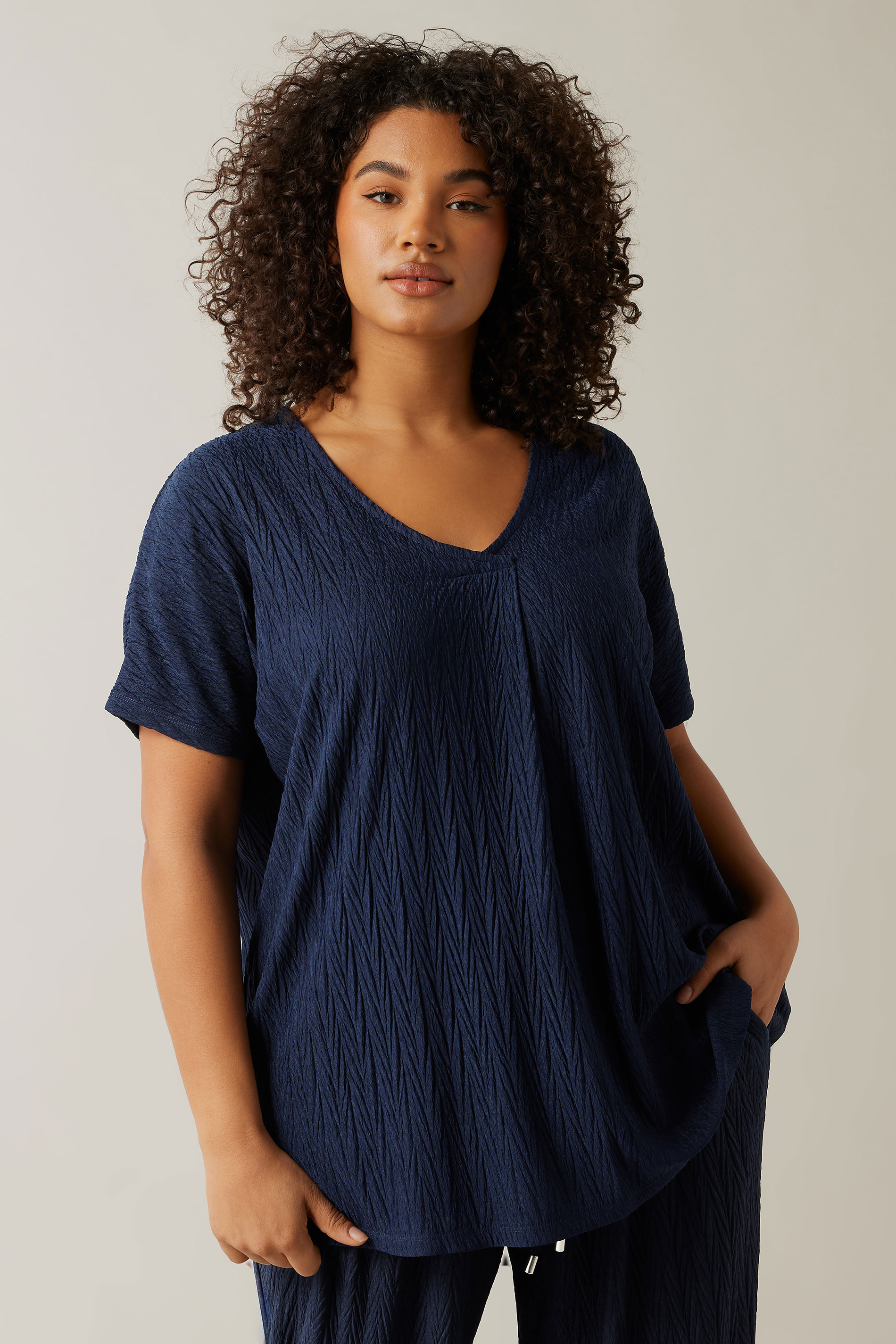 EVANS Plus Size Navy Blue Plisse Pleat Front Top | Evans 1