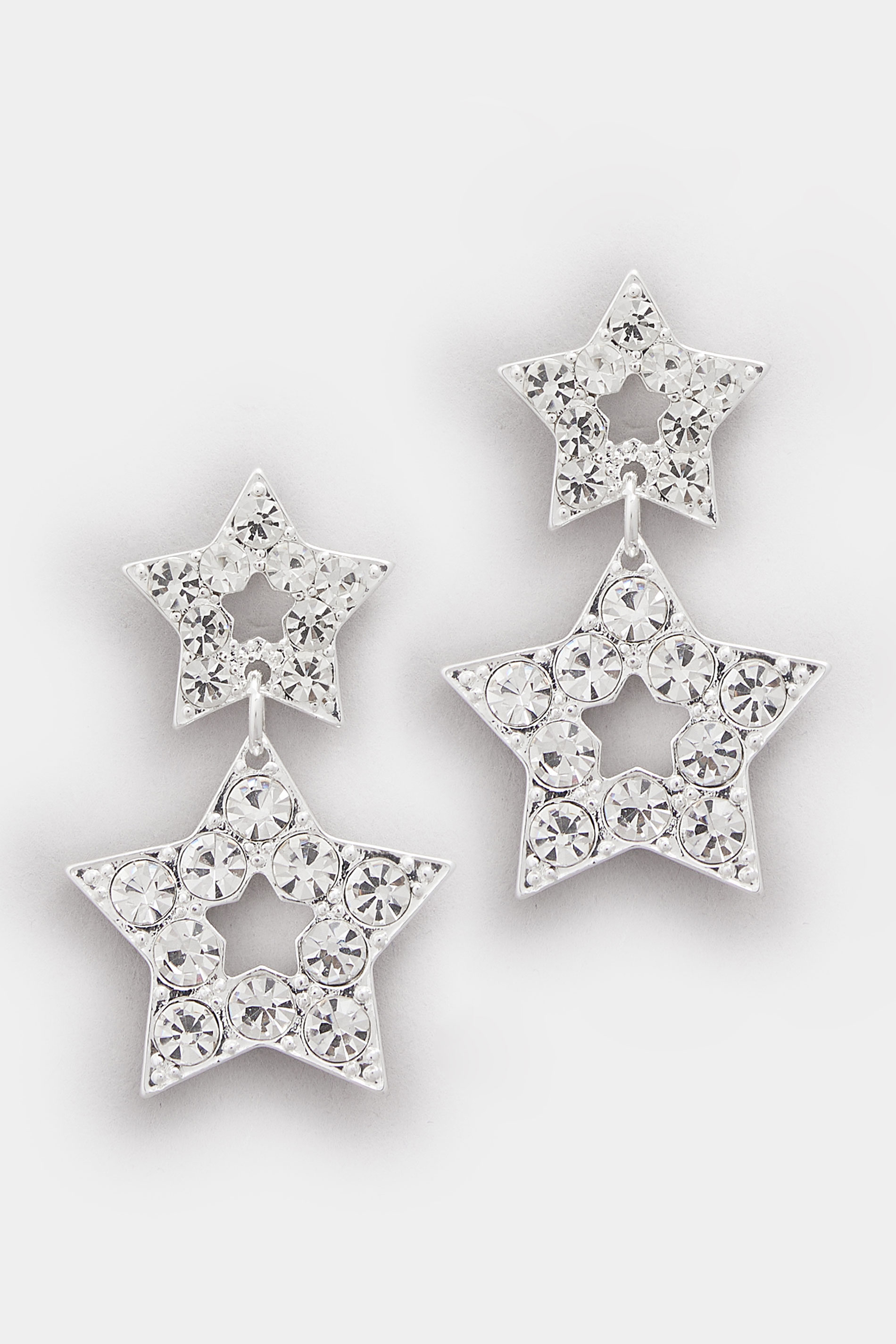 Silver Tone Diamante Star Earrings | Yours Clothing 3