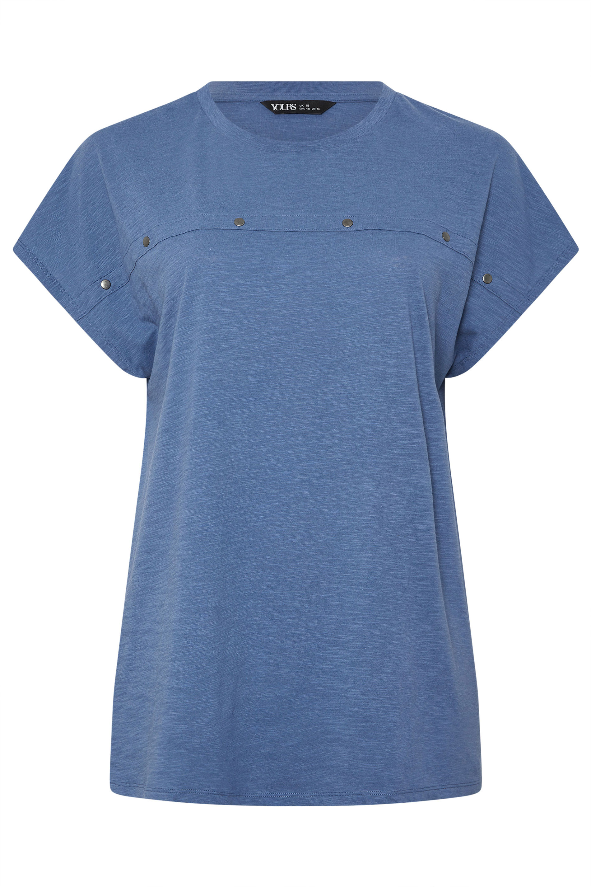 YOURS Plus Size Blue Stud Grown-On Sleeve T-Shirt | Yours Clothing 5