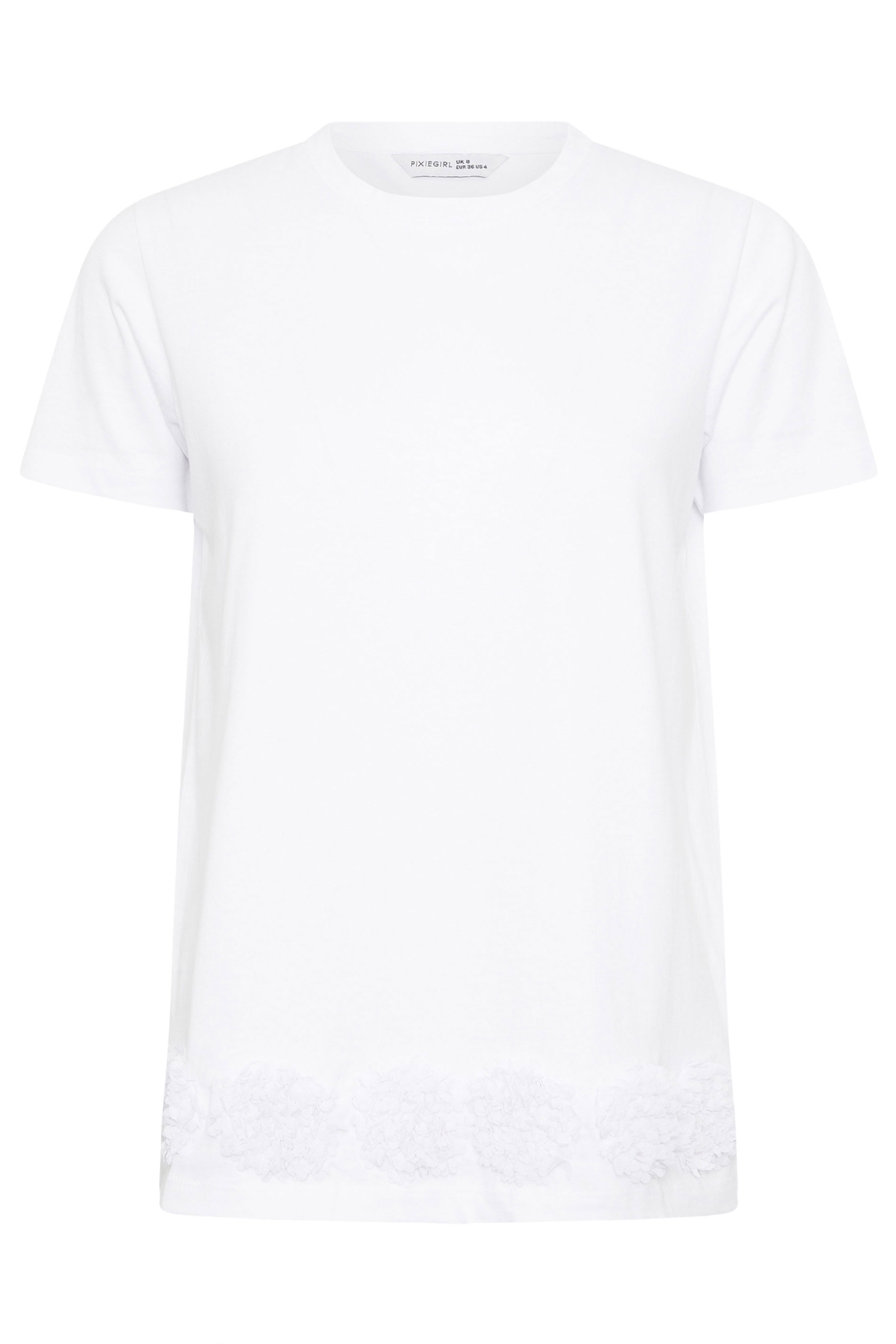 PixieGirl Petite Women's White Flower Hem Cotton T-Shirt | PixieGirl 5