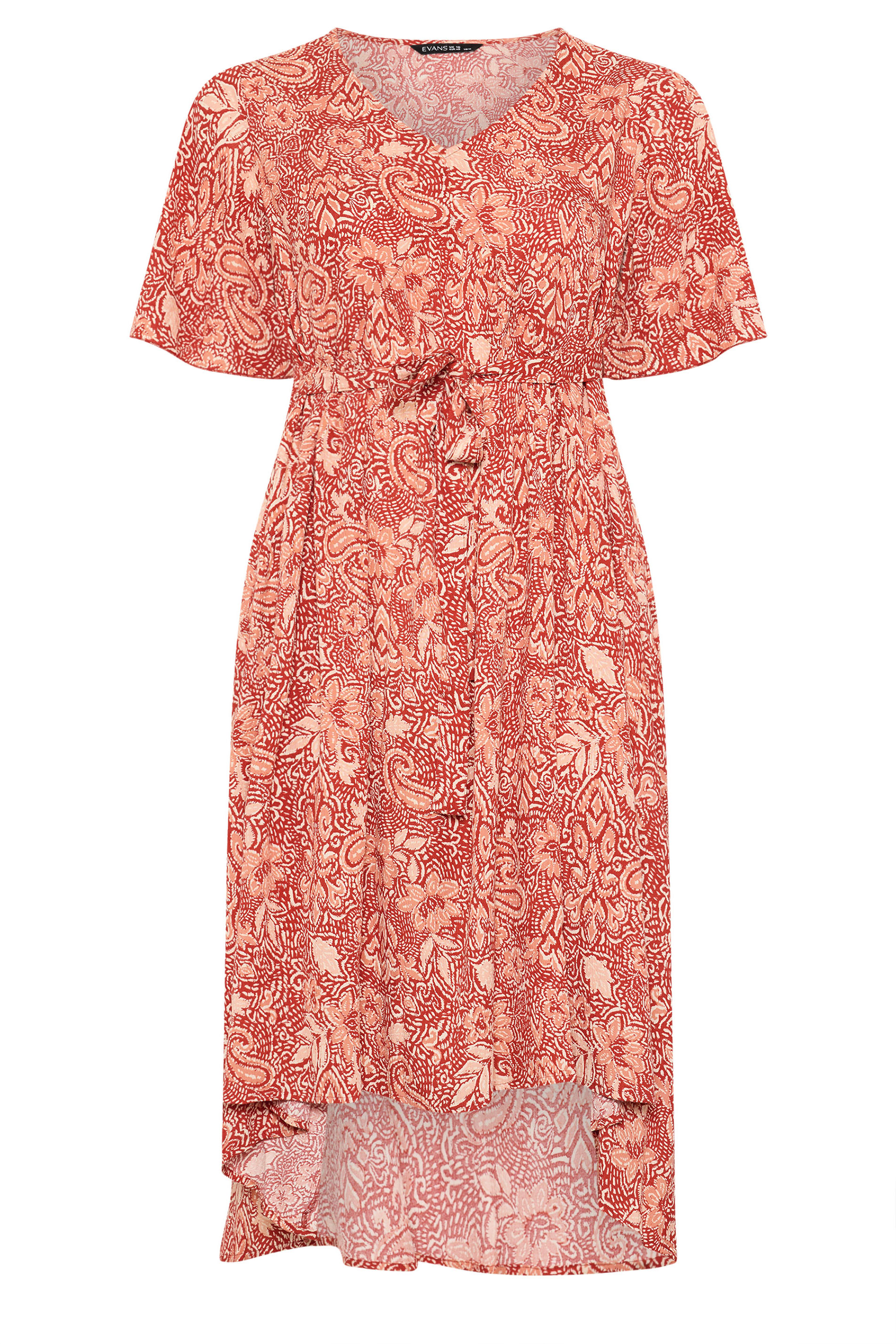 EVANS Plus Size Rust Orange High-Low Midi Dress | Evans 7