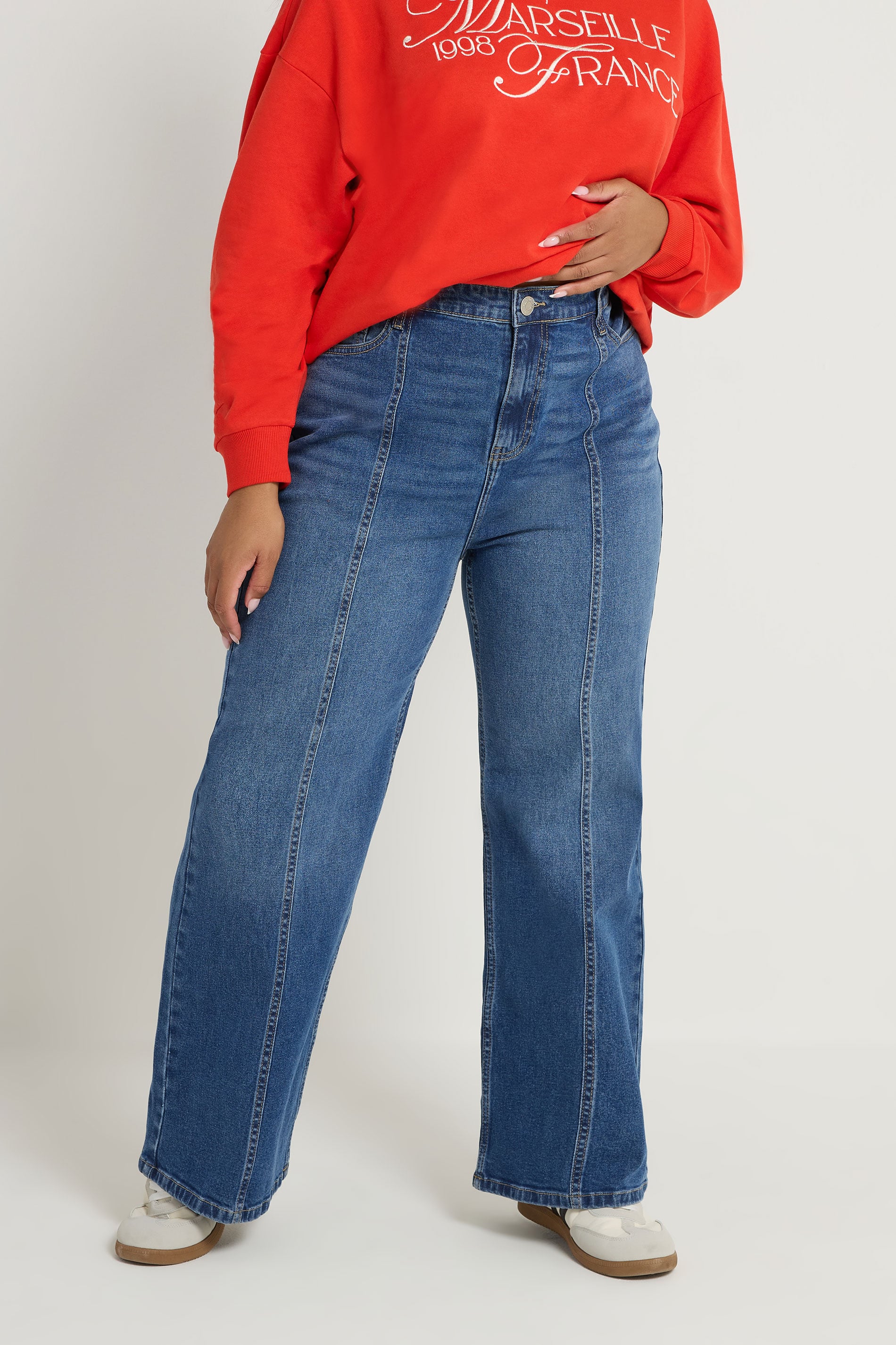 YOURS Plus Size Blue Front Seam Wide Leg Jeans | Yours Clothing 3