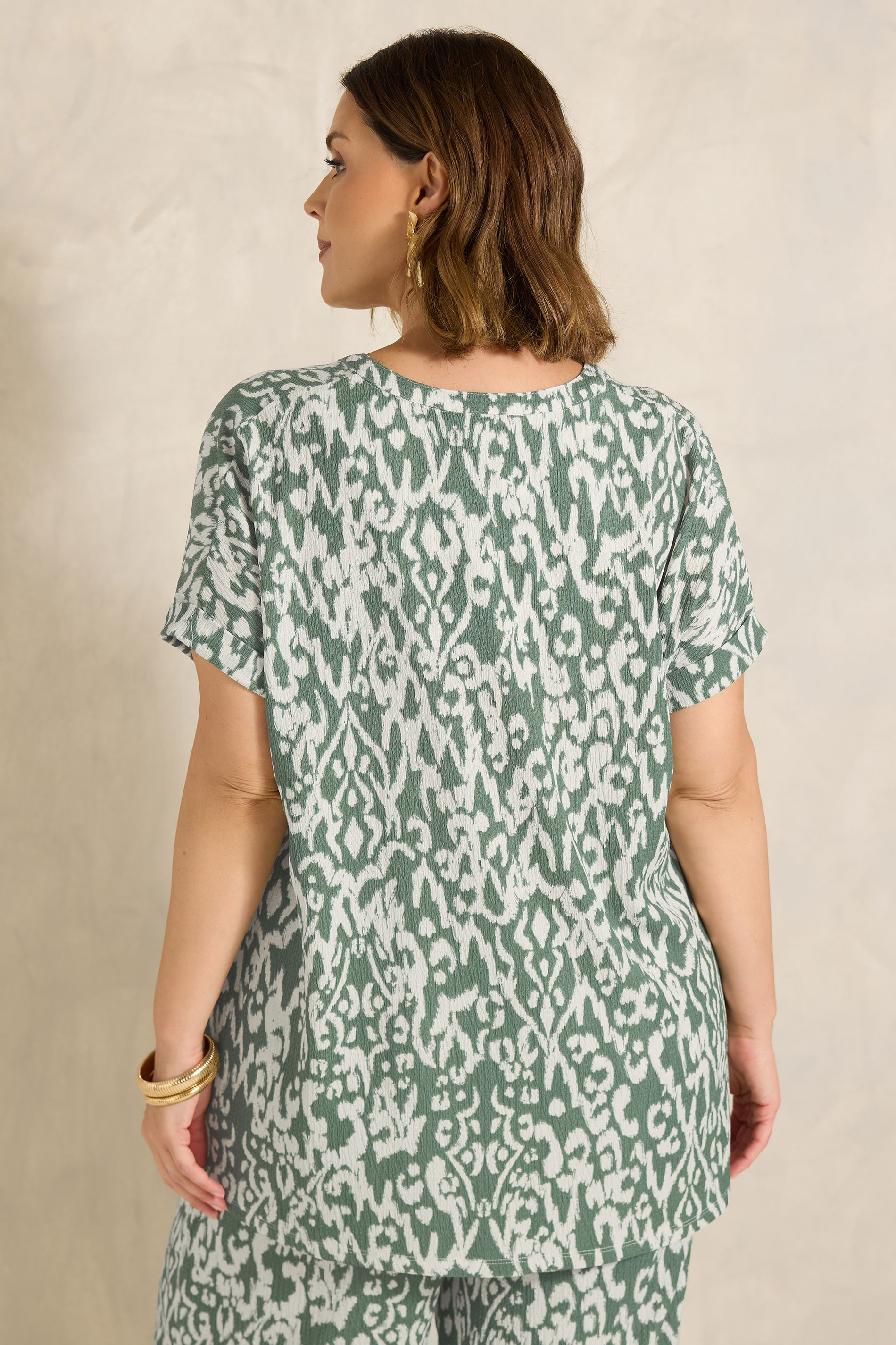 EVANS Plus Size Khaki Green Aztec Print Shirt | Evans 4