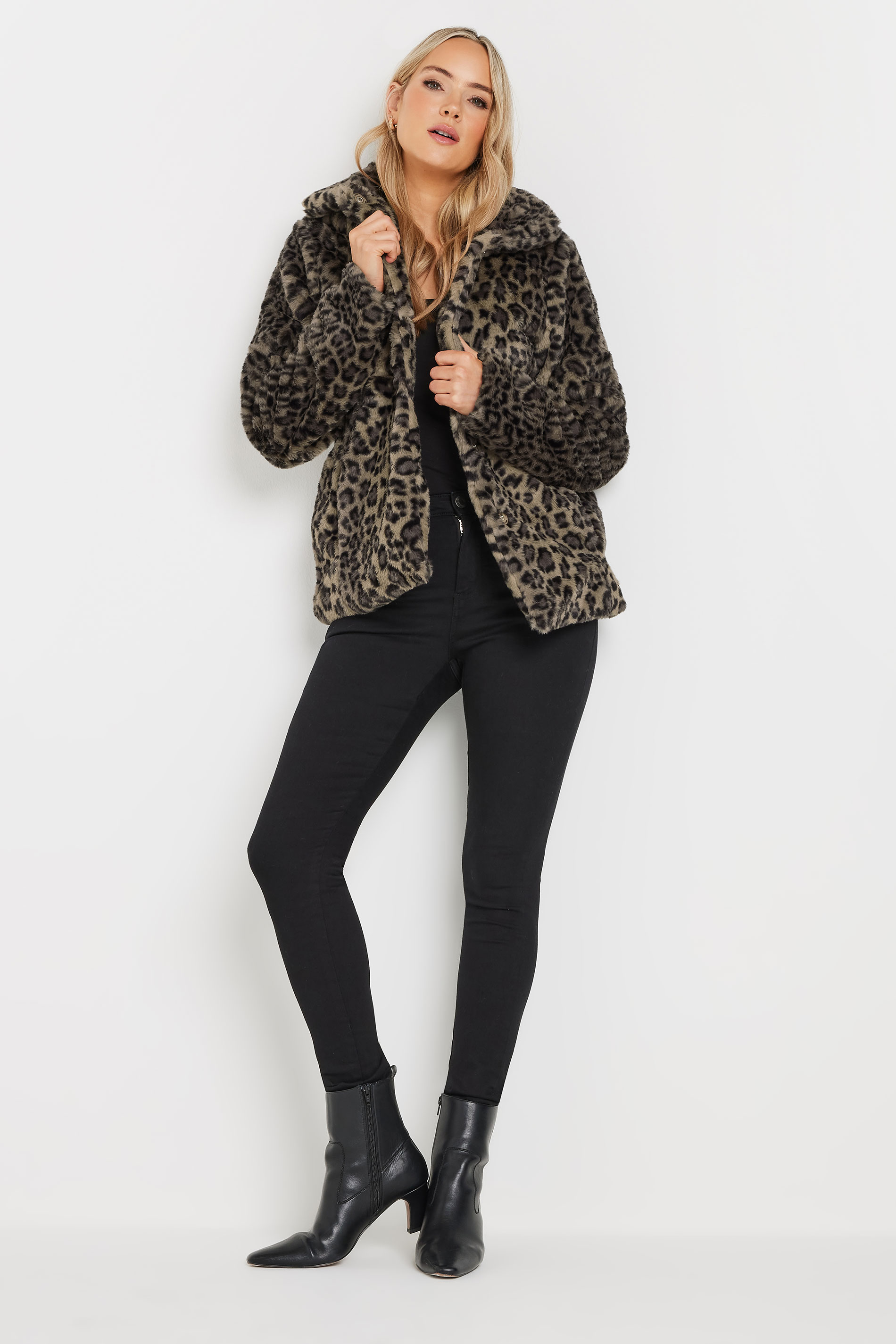 LTS Tall Brown Leopard Print Faux Fur Coat | Long Tall Sally 1
