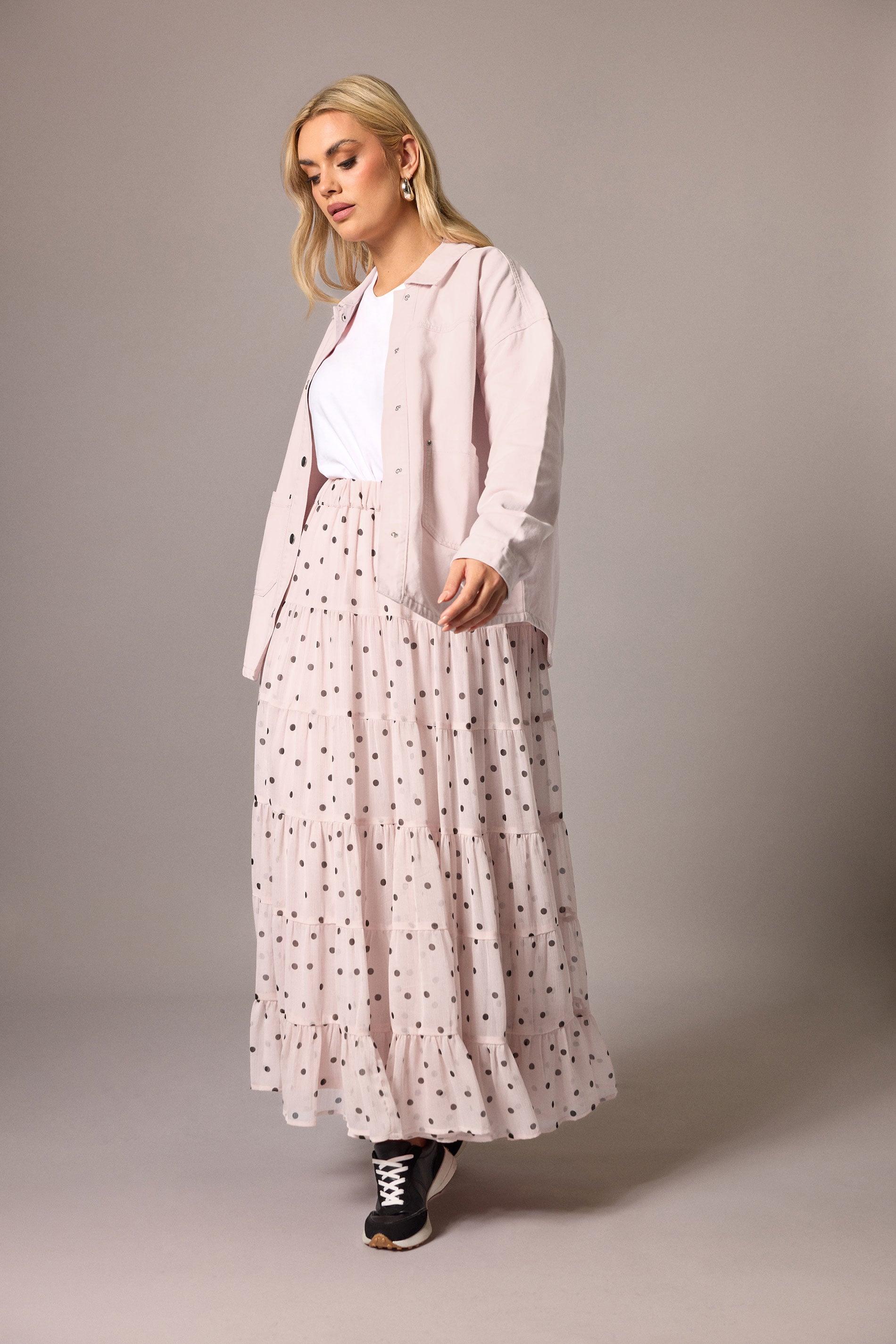 LIMITED COLLECTION Plus Size Pink Polka Dot Chiffon Skirt | Yours Clothing 3