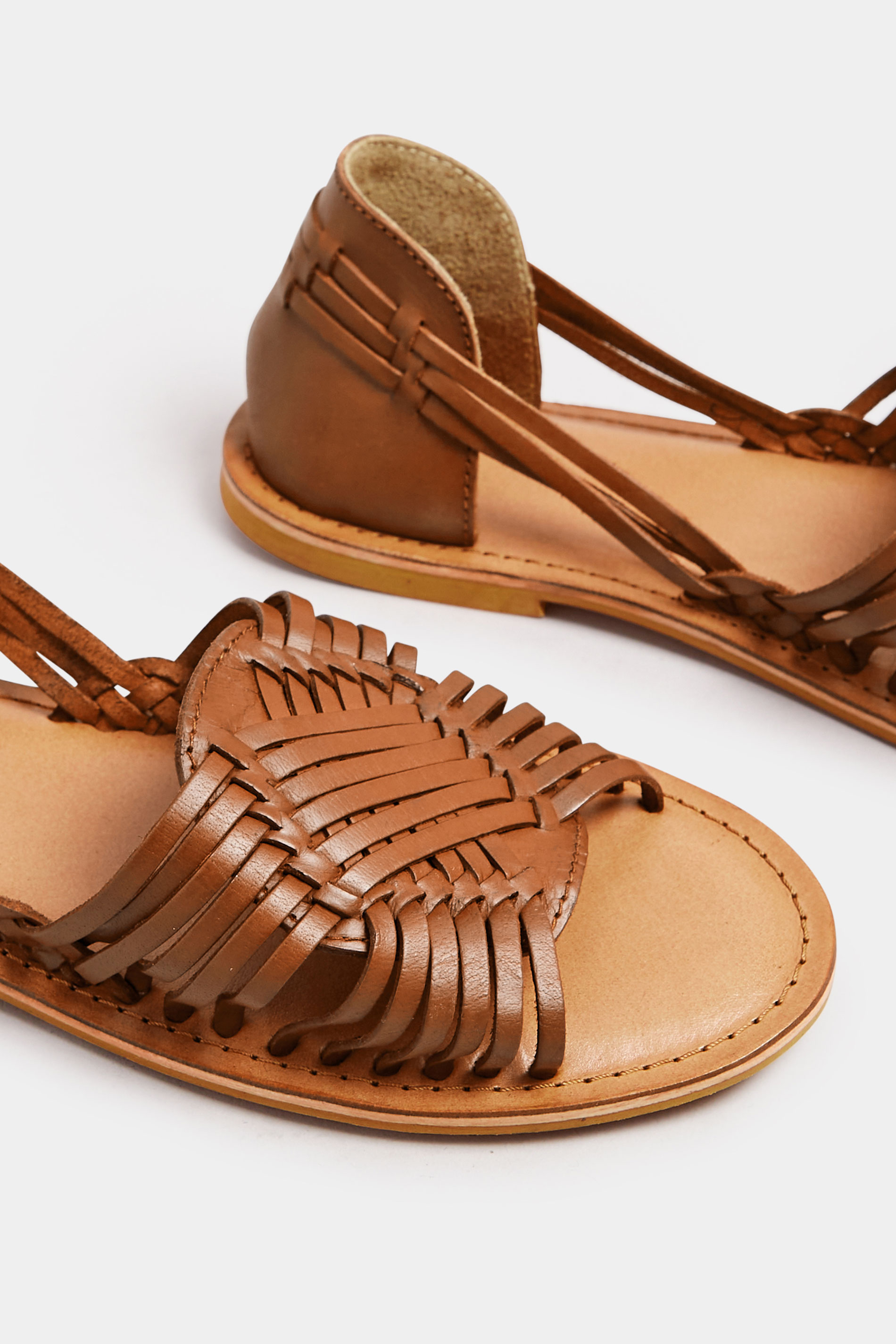 Brown Leather Woven Flat Sandals In Wide E Fit & Extra Wide EEE Fit | Yours Clothing 5