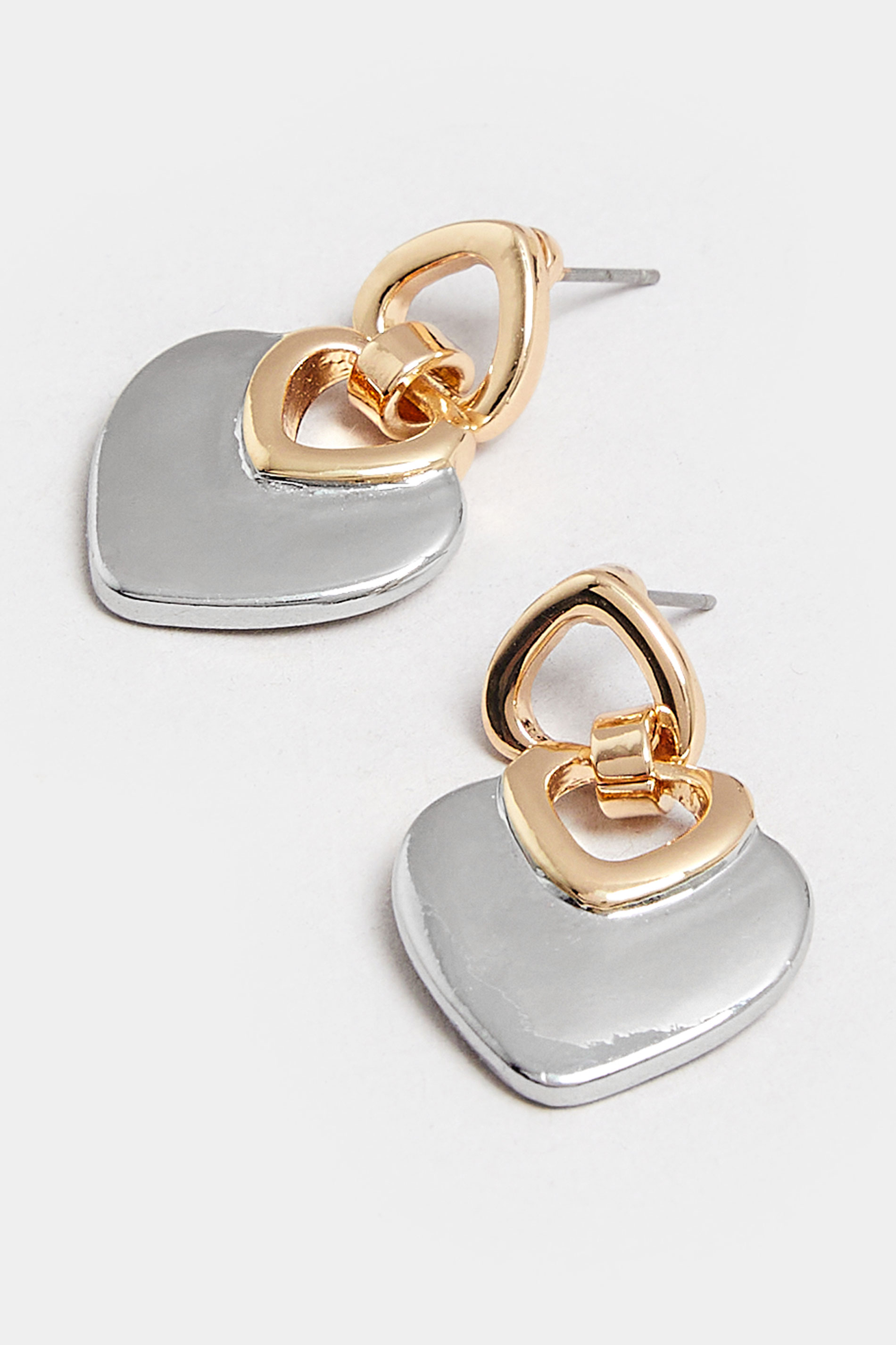Two Tone Gold & Silver Heart Drop Earrings | Yours Clothing 2