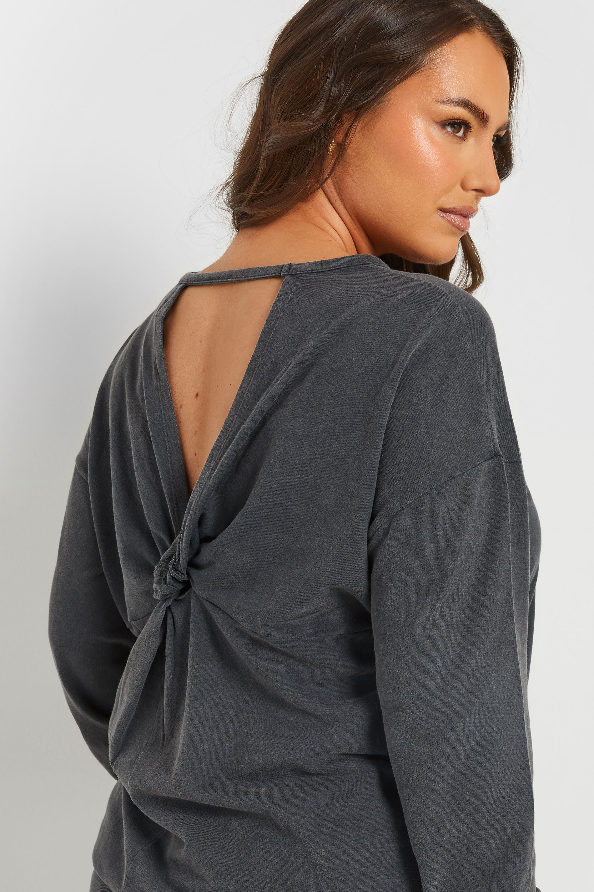 YOURS Plus Size Grey Acid Wash Eyelet Sweatshirt | Yours Clothing 4
