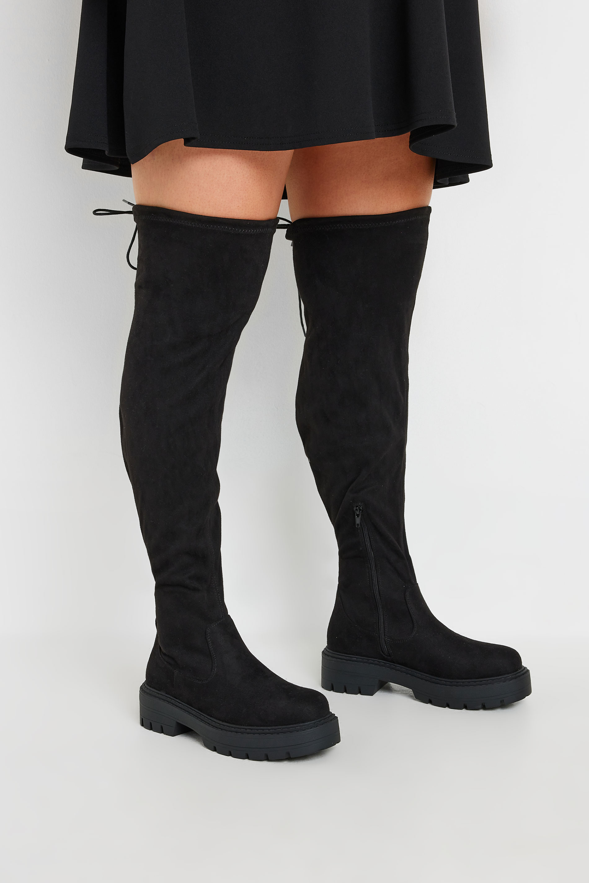 Black Faux Suede Knee High Boots In Extra Wide EEE Fit | Yours Clothing  3