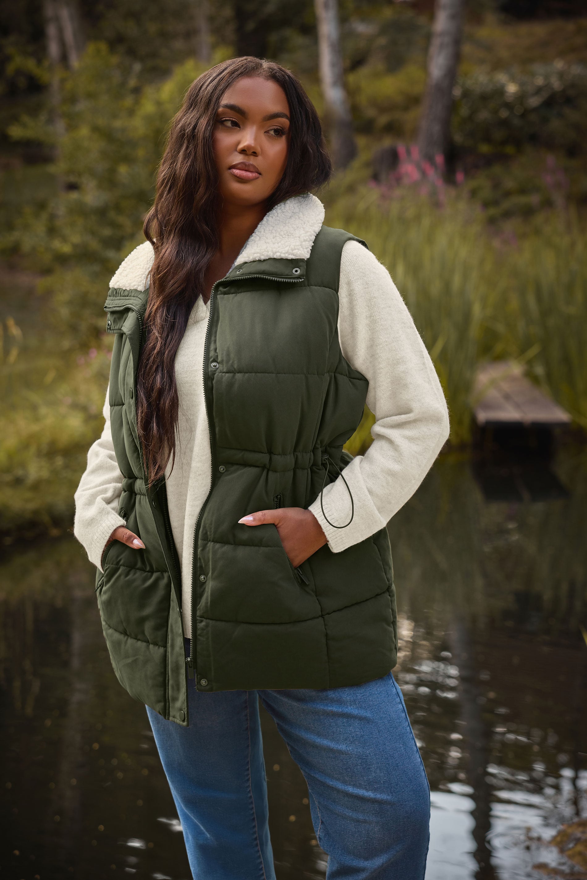 YOURS Plus Size Khaki Green Padded Gilet | Yours Clothing 1