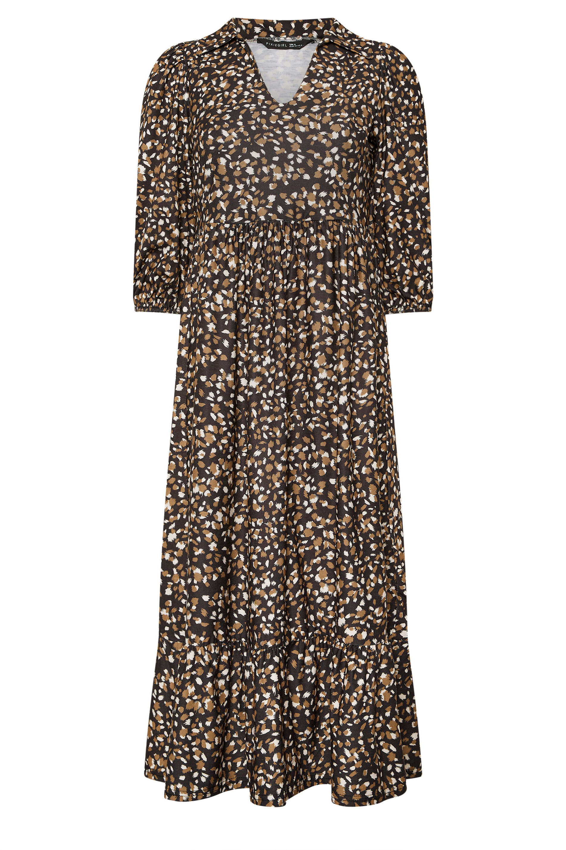 PixieGirl Petite Women's Brown Animal Collar Maxi Dress | PixieGirl 5