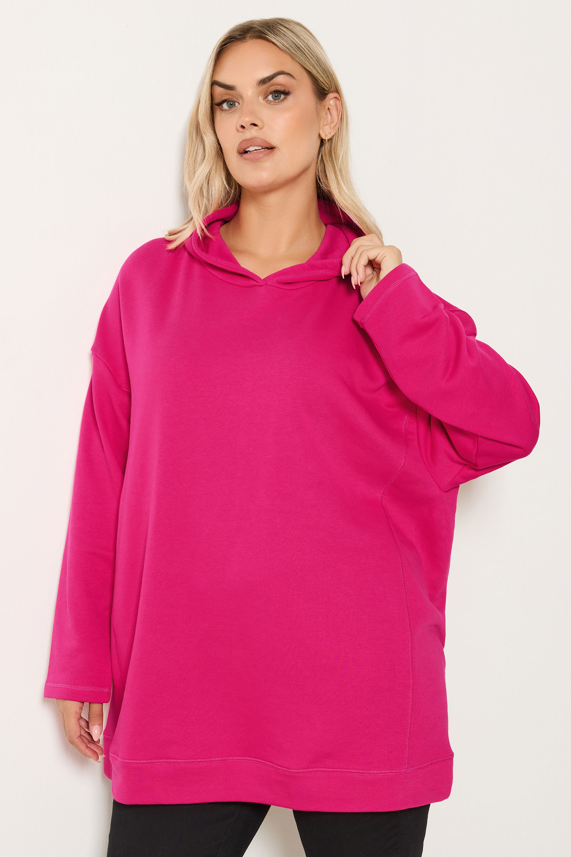 YOURS Plus Size Hot Pink Seam Detail Hoodie | Yours Clothing 3