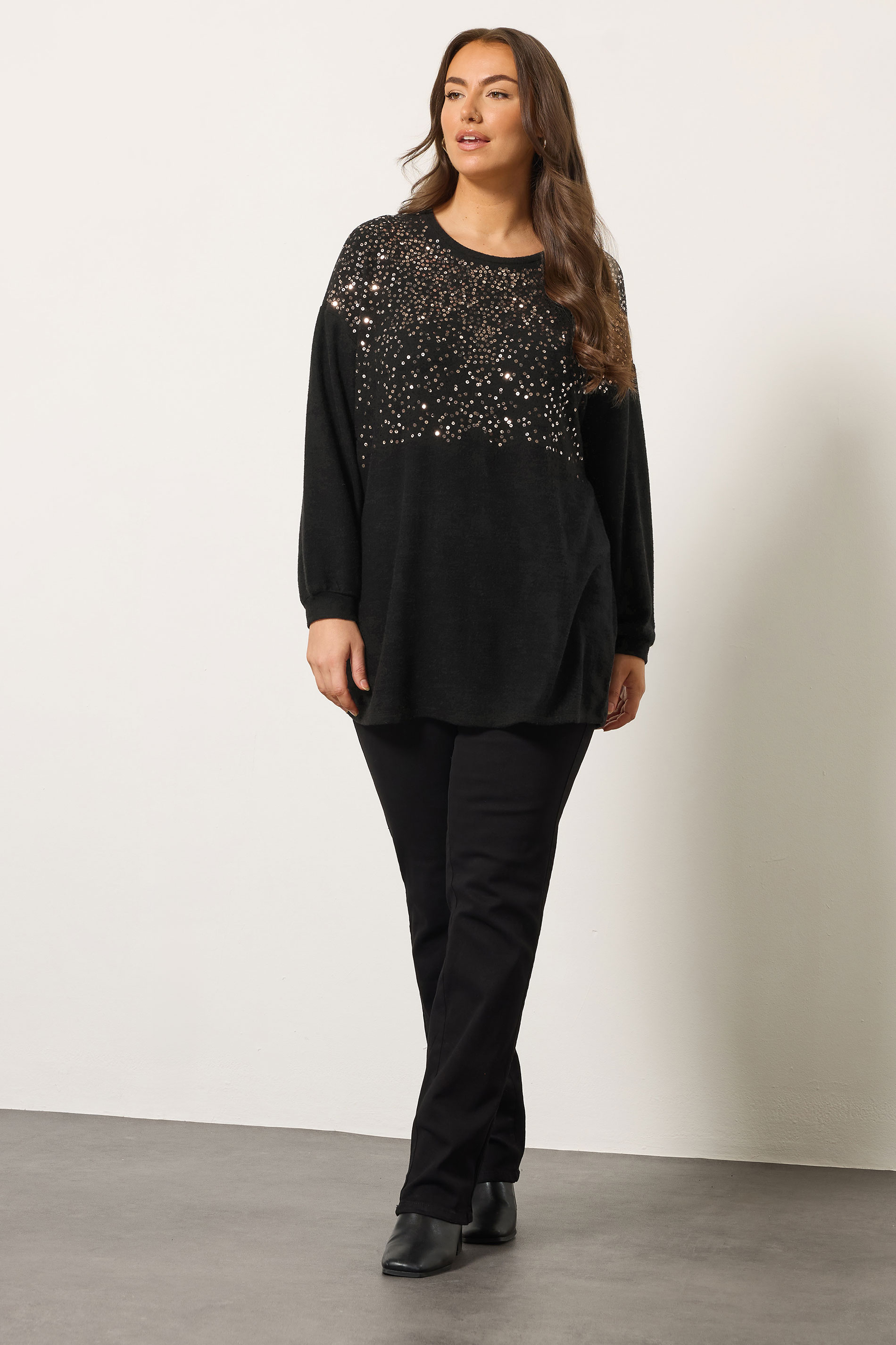 EVANS Plus Size Black Sequin Embellished Knitted Top | Evans 1