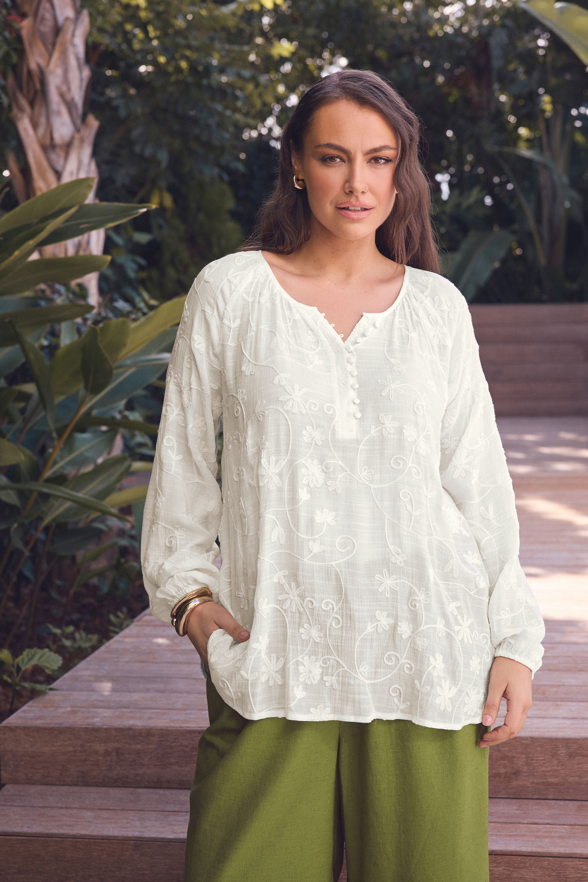EVANS Plus Size Ivory White Floral Embroidered Blouse | M&Co 3