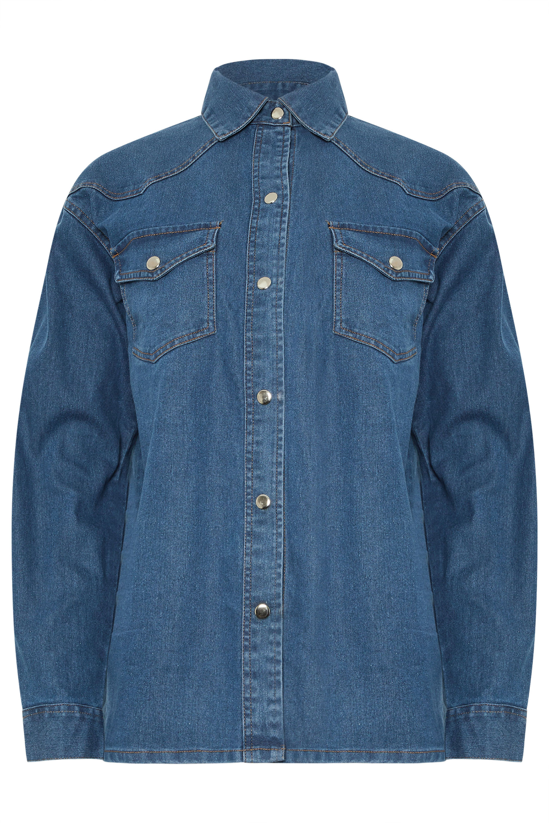 LTS Tall Blue Denim Mid Wash Cotton Shirt | Long Tall Sally 7