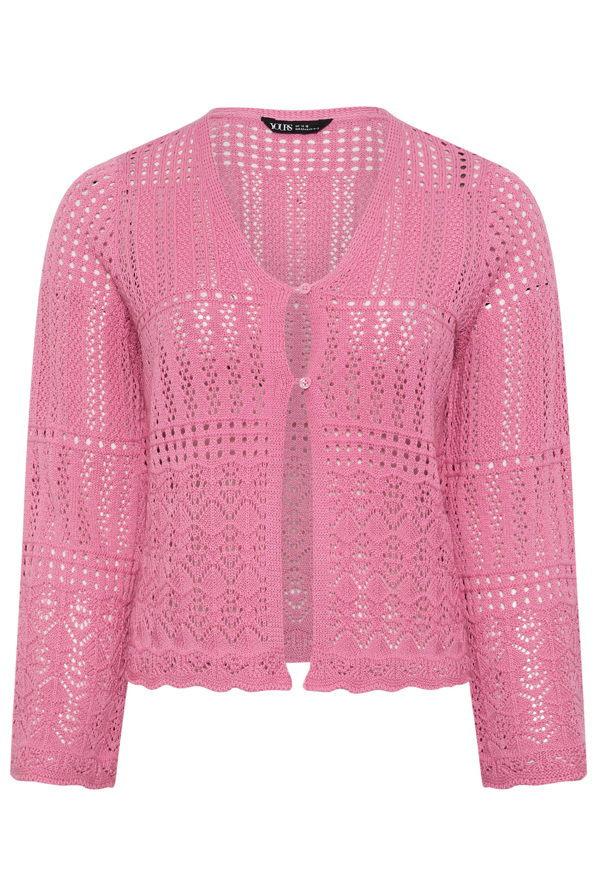 YOURS Plus Size Pink Pointelle Knitted Cardigan | Yours Clothing 5