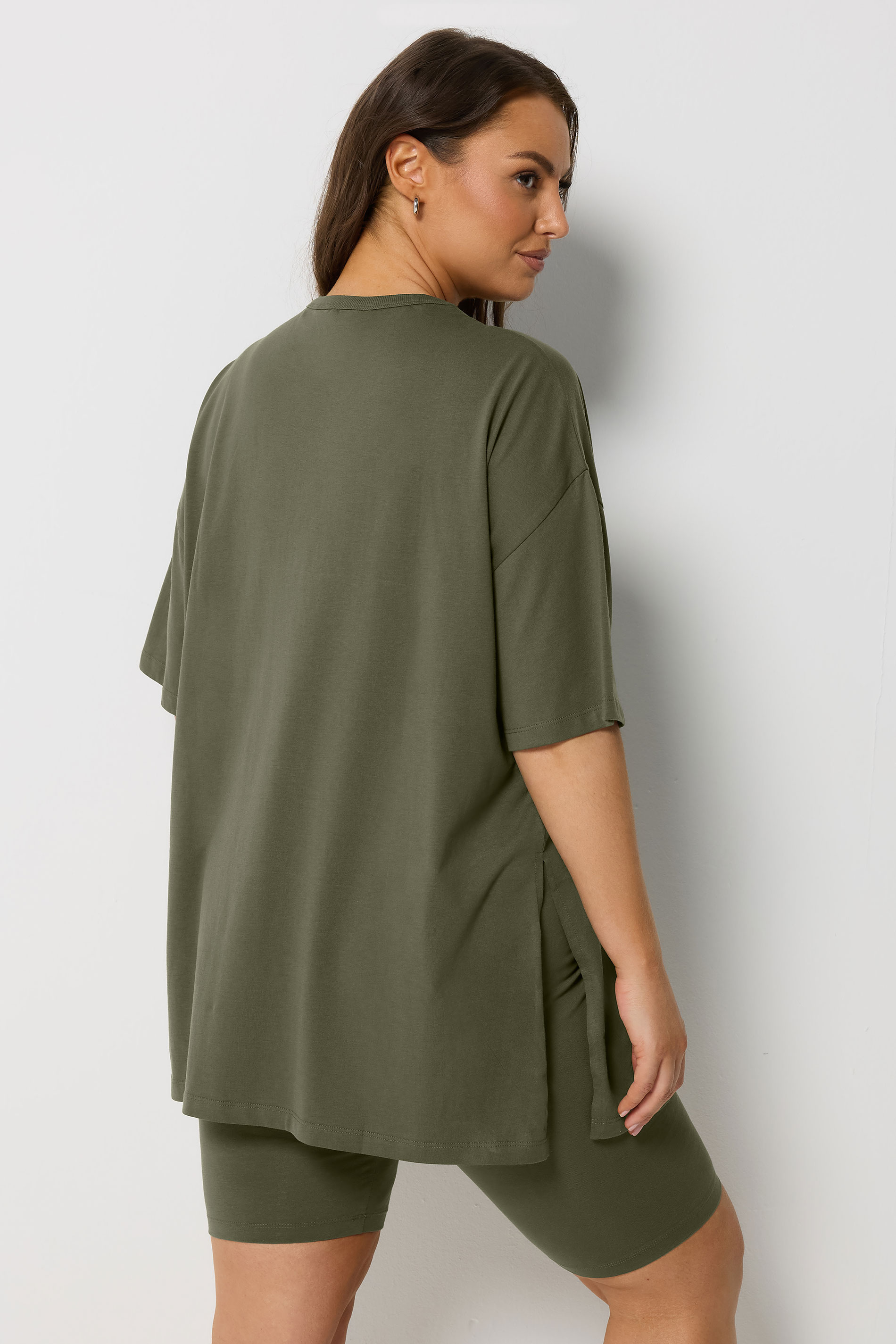 YOURS Plus Size Khaki Green Side Split Longline T-Shirt | Yours Clothing 4