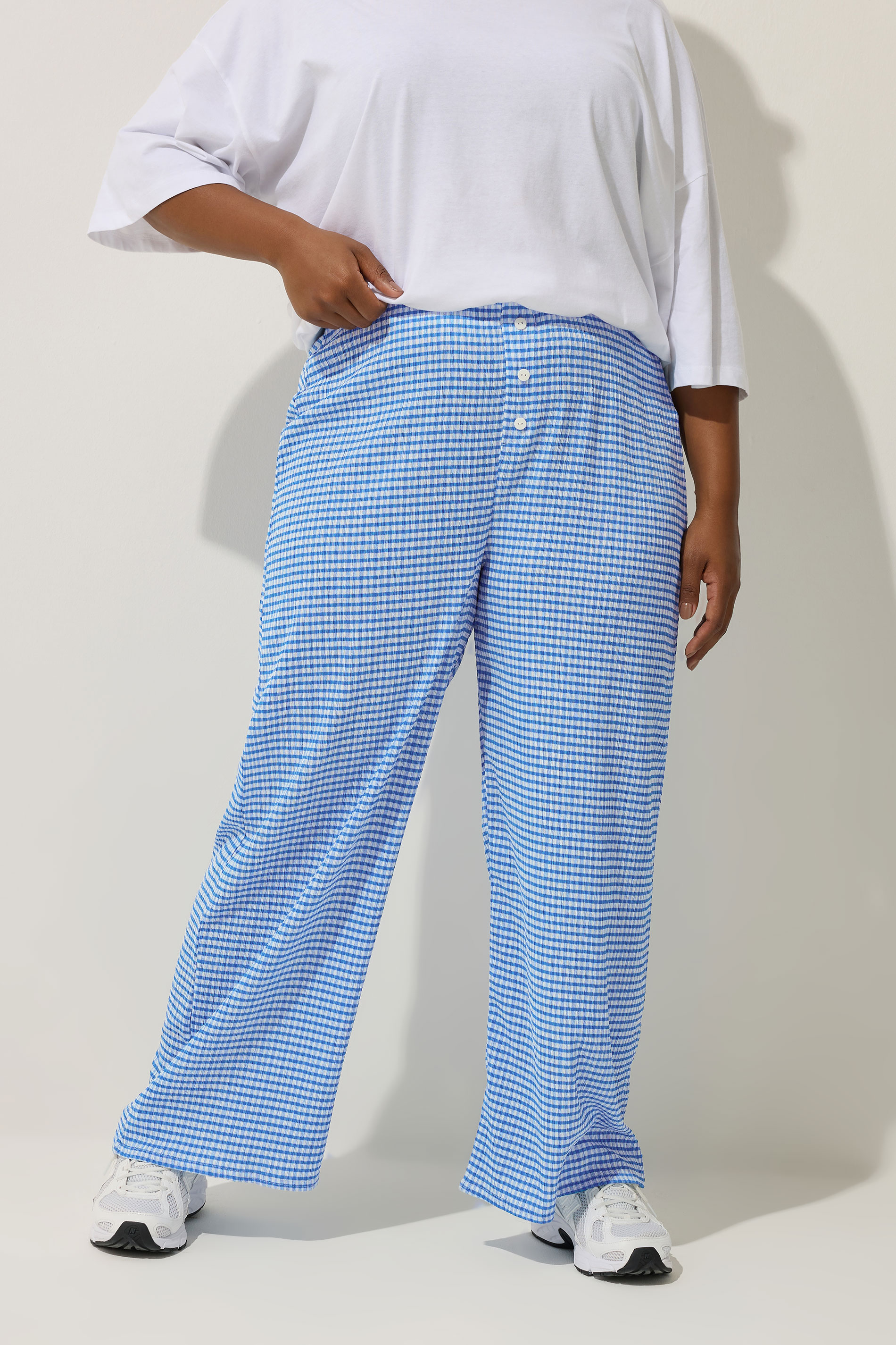 LIMITED COLLECTION Plus Size Gingham Button Front Trousers | Yours Clothing 1