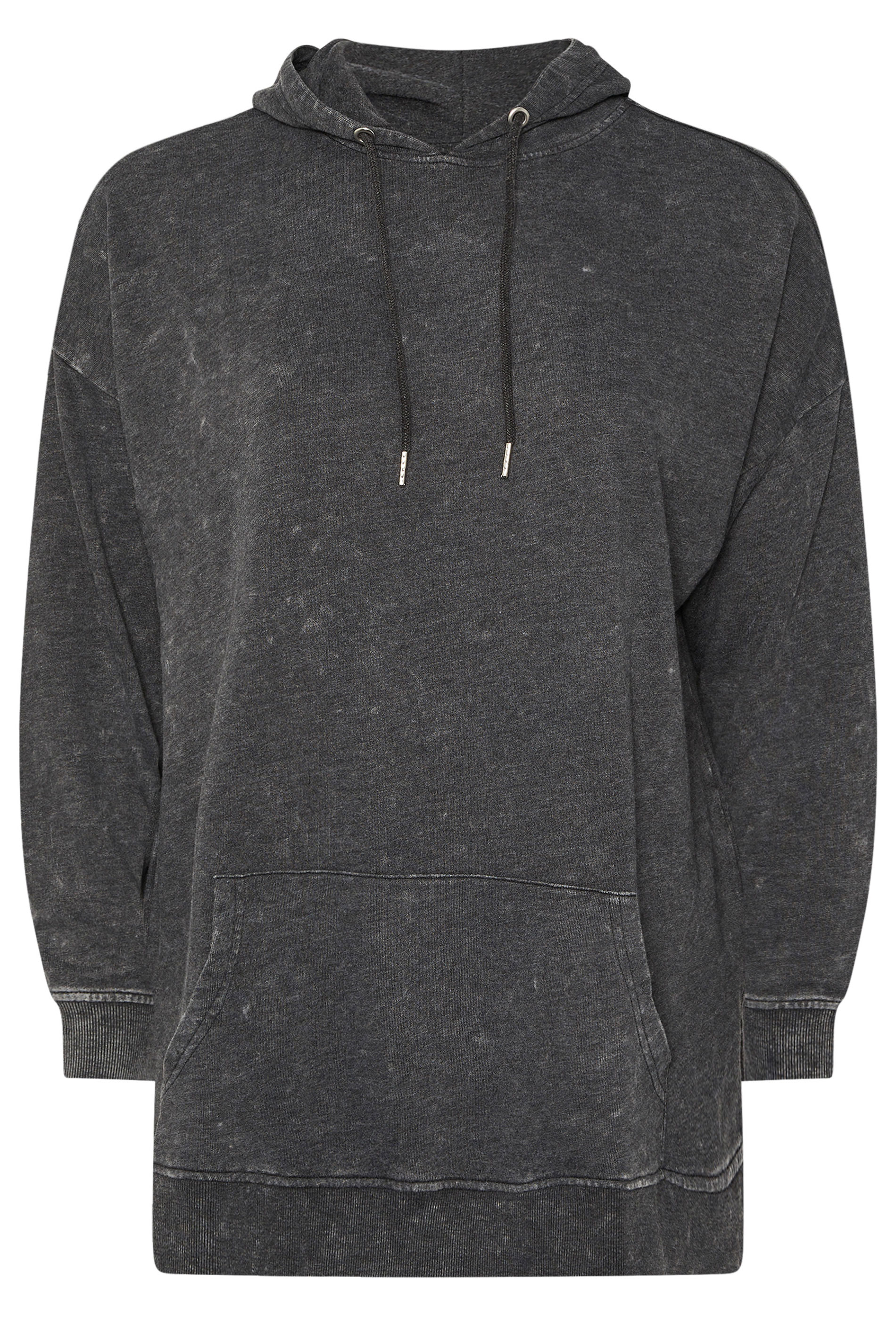 YOURS Plus Size Black Acid Wash Longline Hoodie | Yours Clothing 6